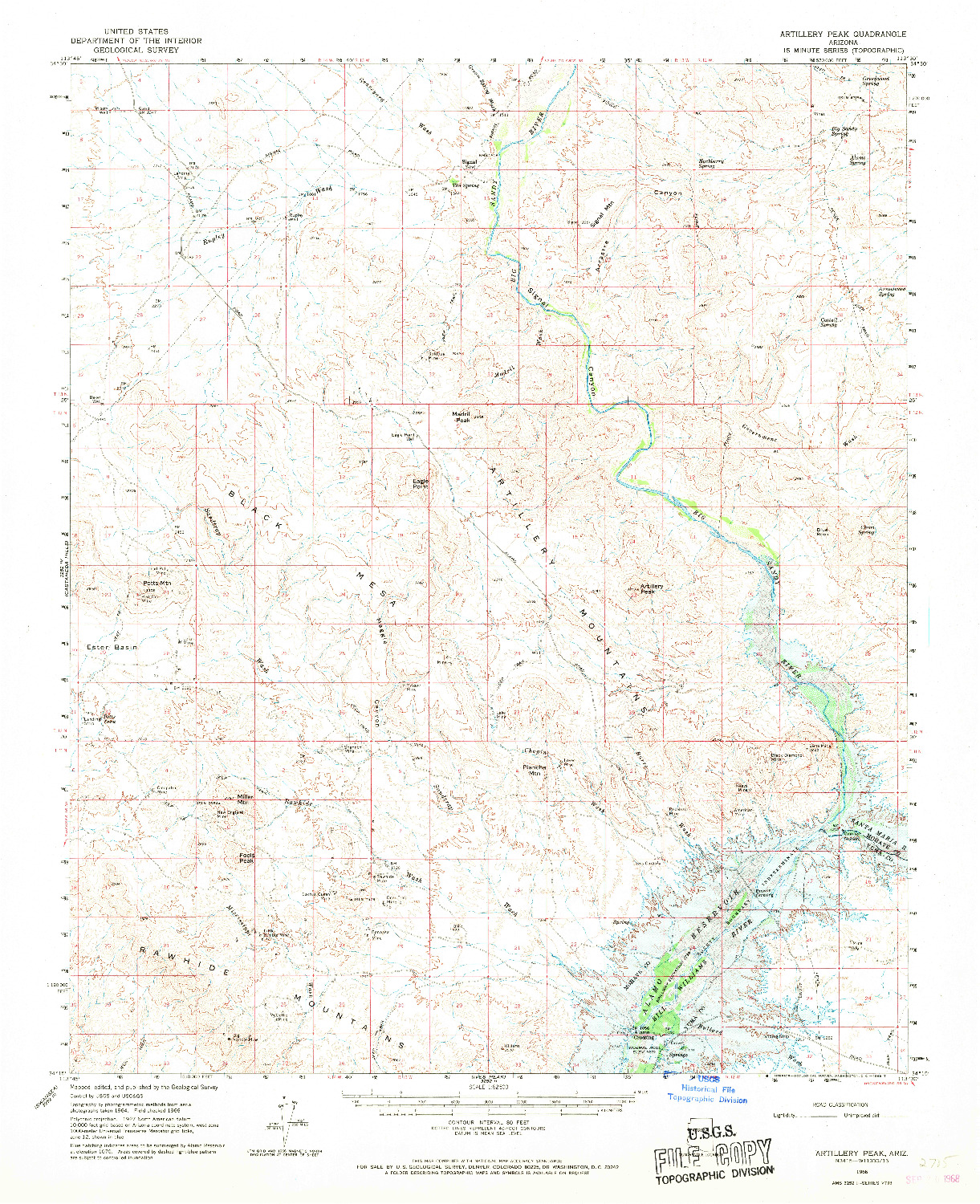 USGS 1:62500-SCALE QUADRANGLE FOR ARTILLERY PEAK, AZ 1966