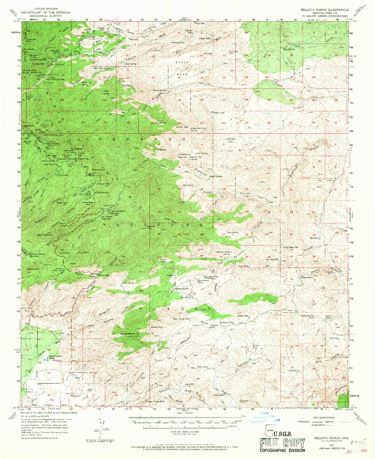 USGS 1:62500-SCALE QUADRANGLE FOR BELLOTA RANCH, AZ 1957