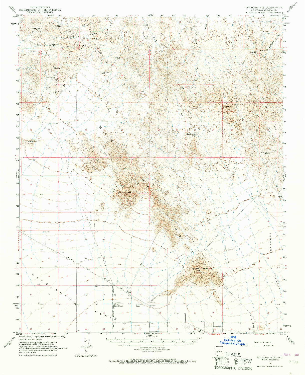 USGS 1:62500-SCALE QUADRANGLE FOR BIG HORN MTS, AZ 1961