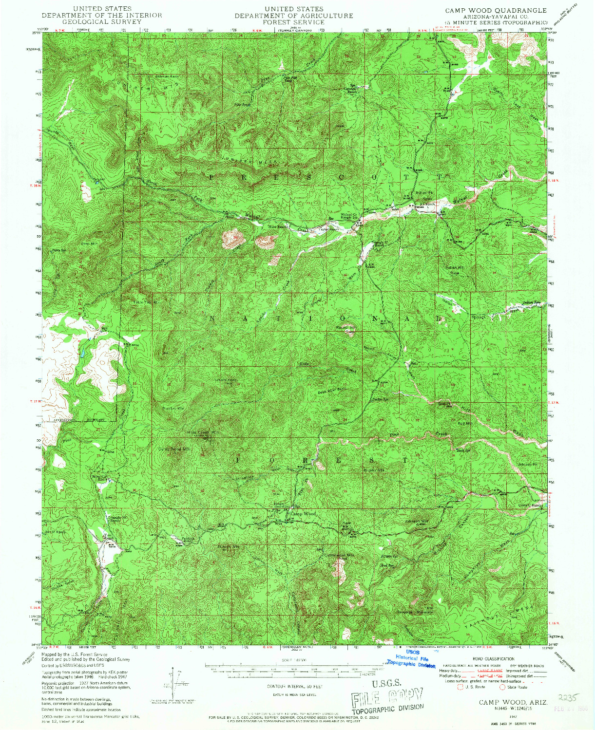 USGS 1:62500-SCALE QUADRANGLE FOR CAMP WOOD, AZ 1947