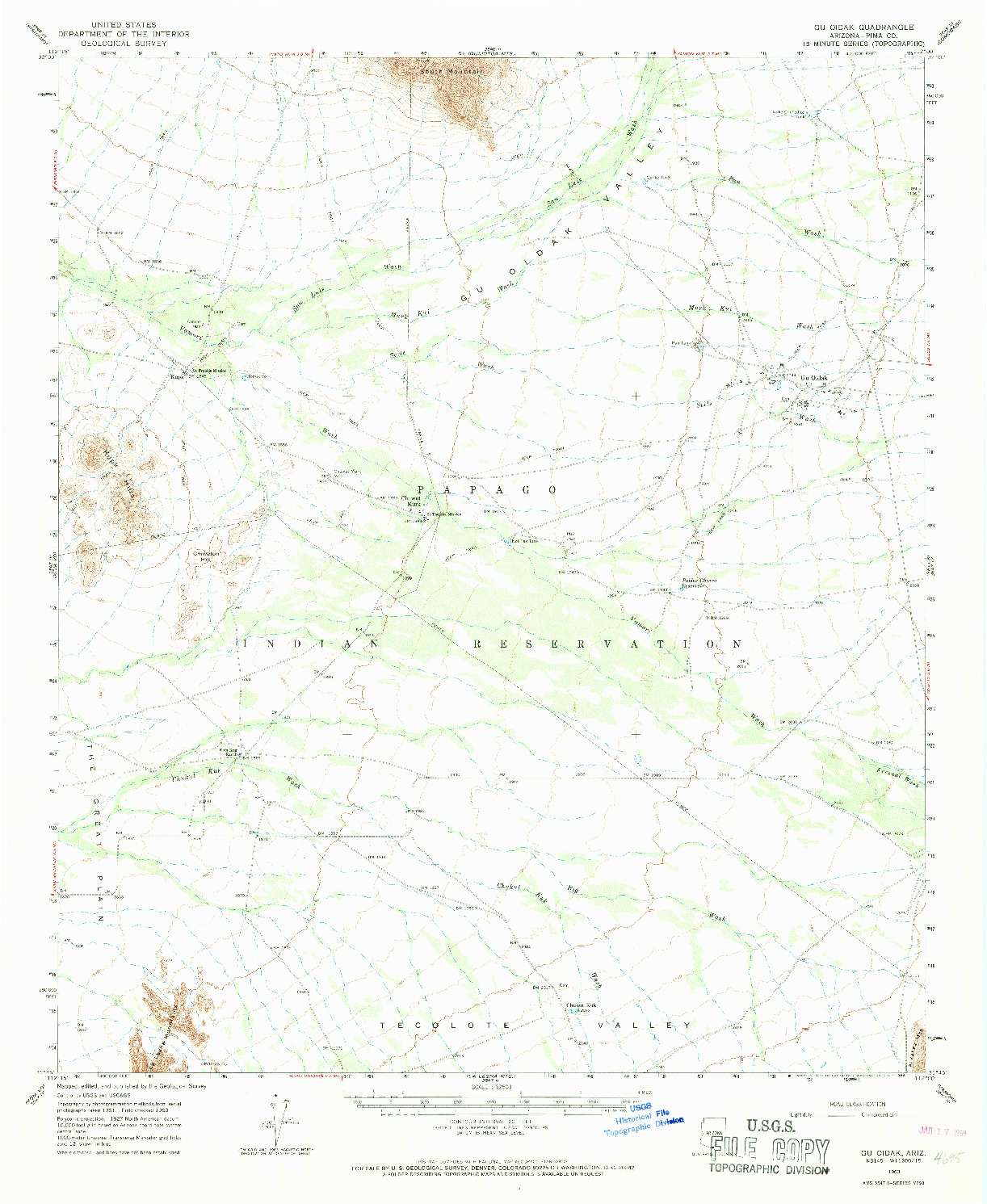 USGS 1:62500-SCALE QUADRANGLE FOR GU OIDAK, AZ 1963