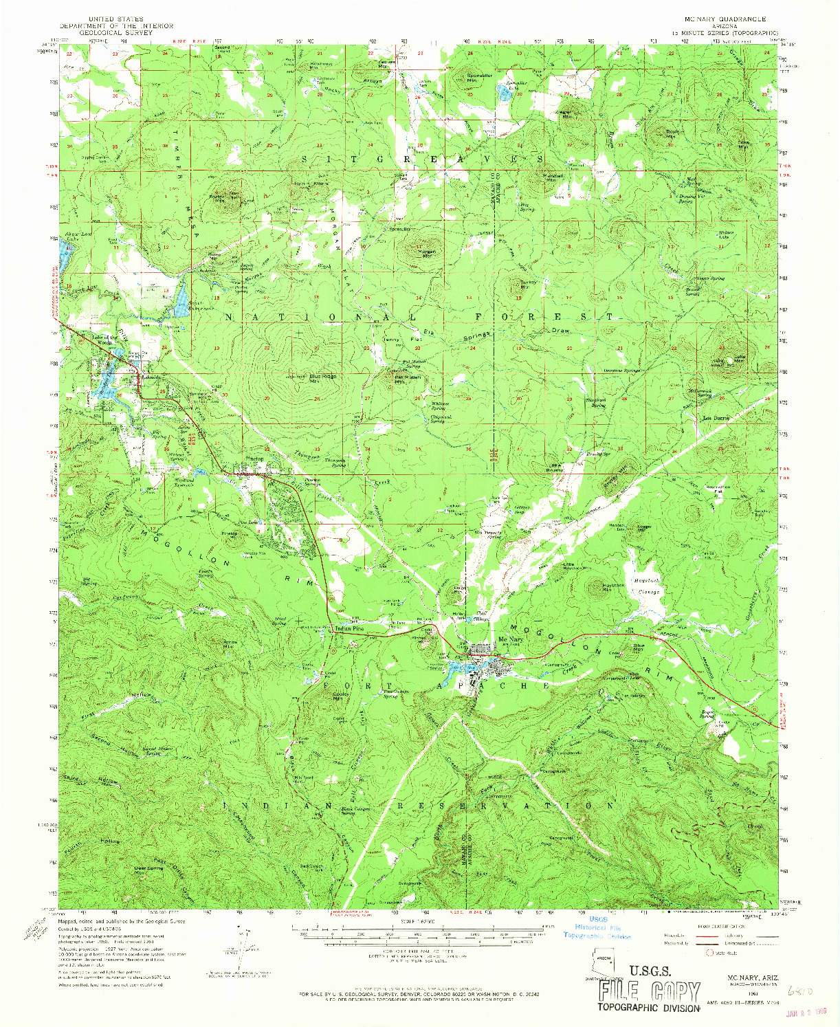 USGS 1:62500-SCALE QUADRANGLE FOR MCNARY, AZ 1961