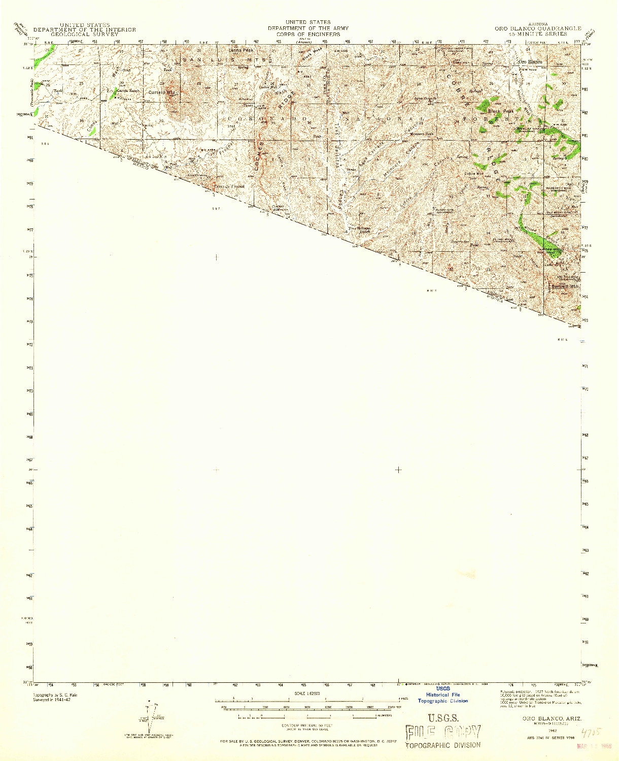 USGS 1:62500-SCALE QUADRANGLE FOR ORO BLANCO, AZ 1942