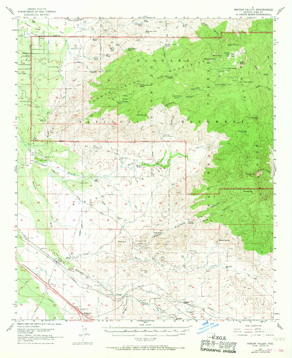 USGS 1:62500-SCALE QUADRANGLE FOR RINCON VALLEY, AZ 1957