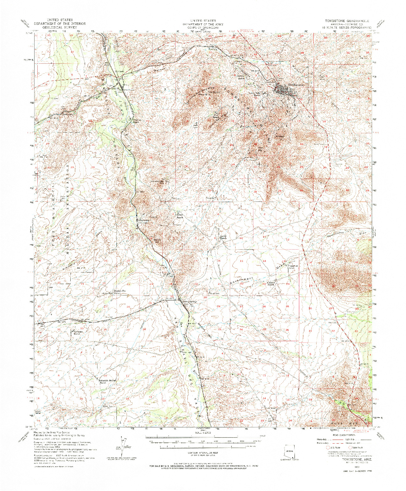 USGS 1:62500-SCALE QUADRANGLE FOR TOMBSTONE, AZ 1952