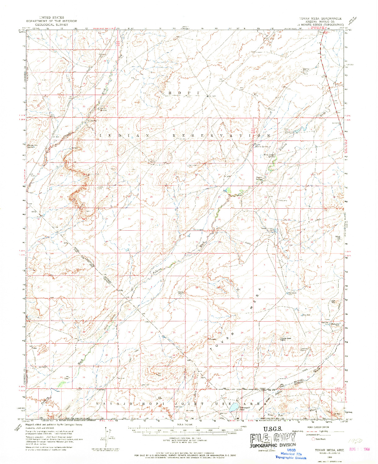 USGS 1:62500-SCALE QUADRANGLE FOR TOVAR MESA, AZ 1966