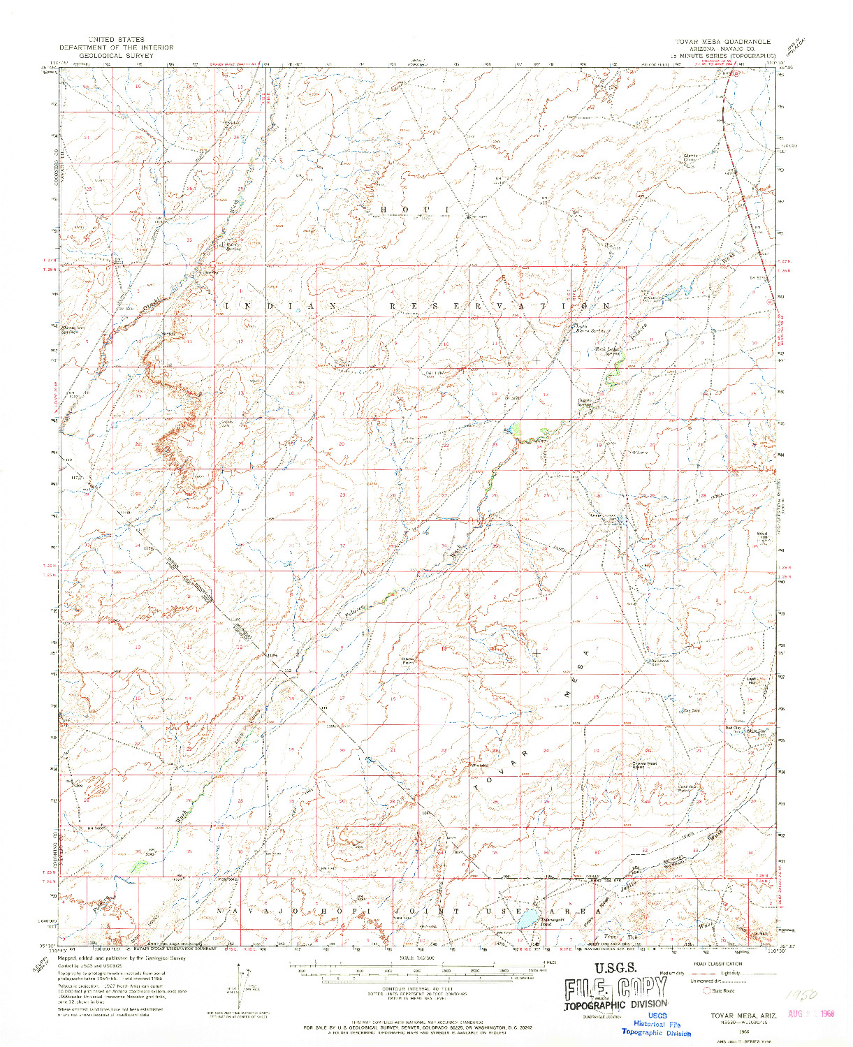 USGS 1:62500-SCALE QUADRANGLE FOR TOVAR MESA, AZ 1966