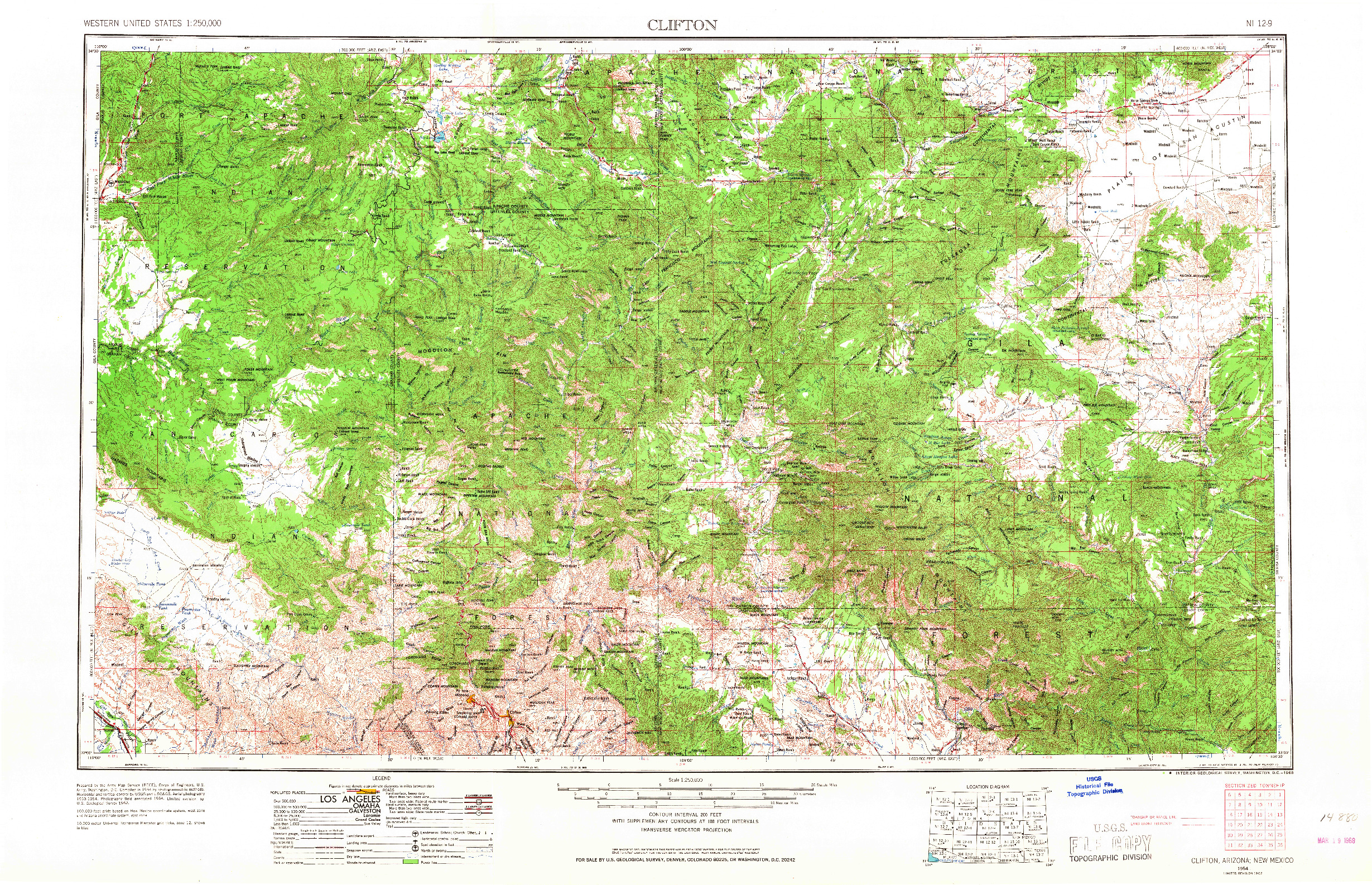 USGS 1:250000-SCALE QUADRANGLE FOR CLIFTON, AZ 1954