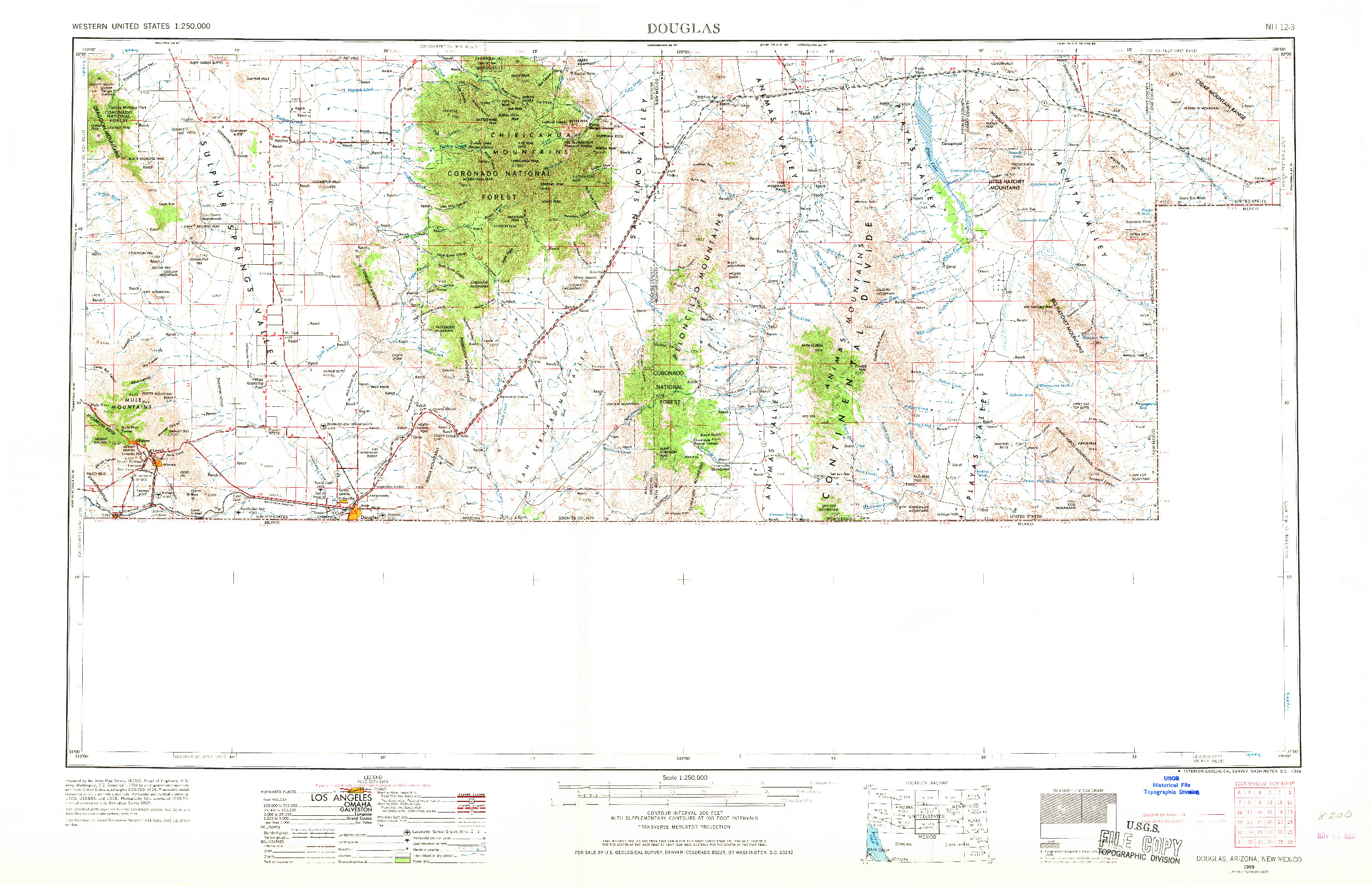 USGS 1:250000-SCALE QUADRANGLE FOR DOUGLAS, AZ 1959