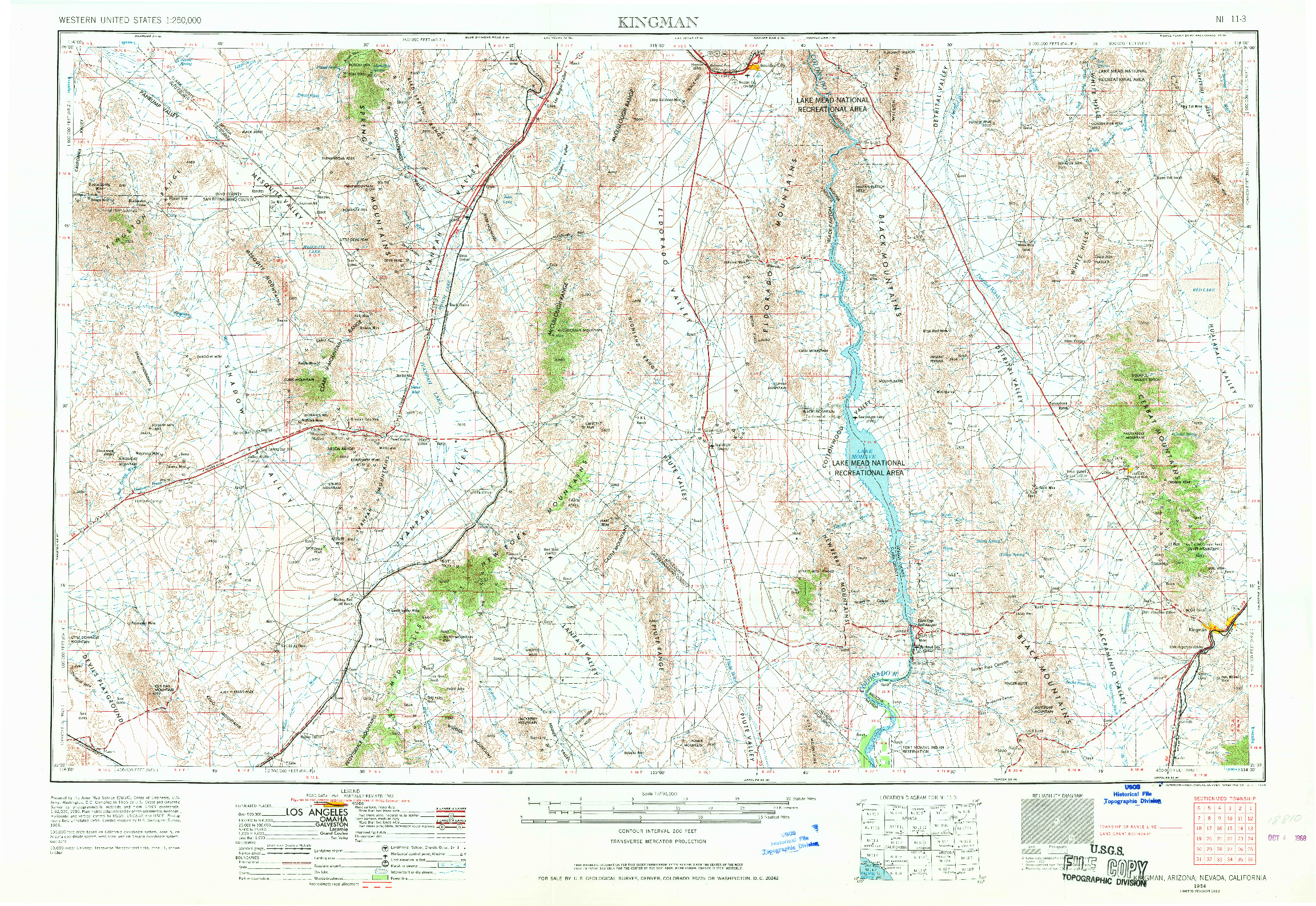 USGS 1:250000-SCALE QUADRANGLE FOR KINGMAN, AZ 1954