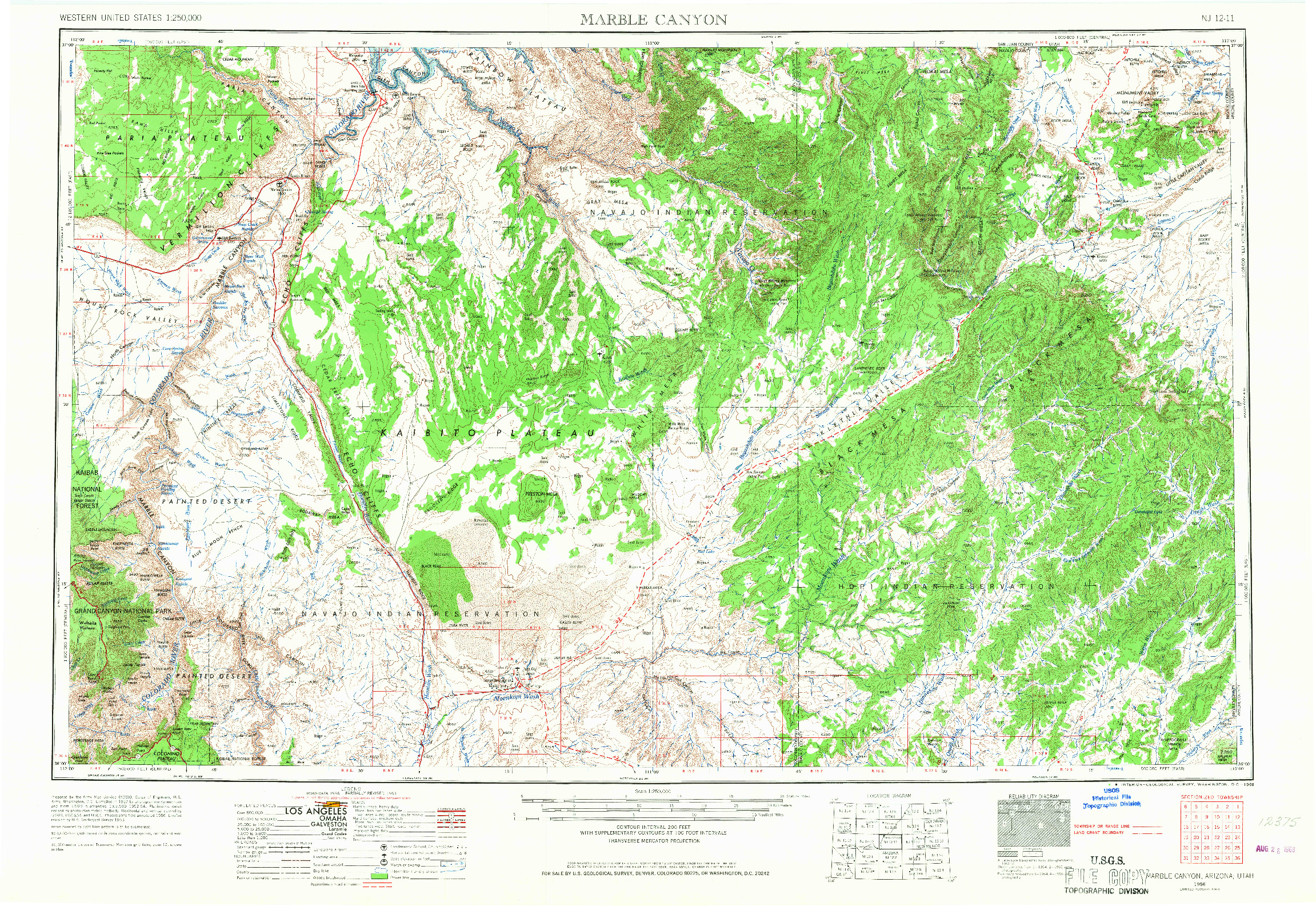 USGS 1:250000-SCALE QUADRANGLE FOR MARBLE CANYON, AZ 1956