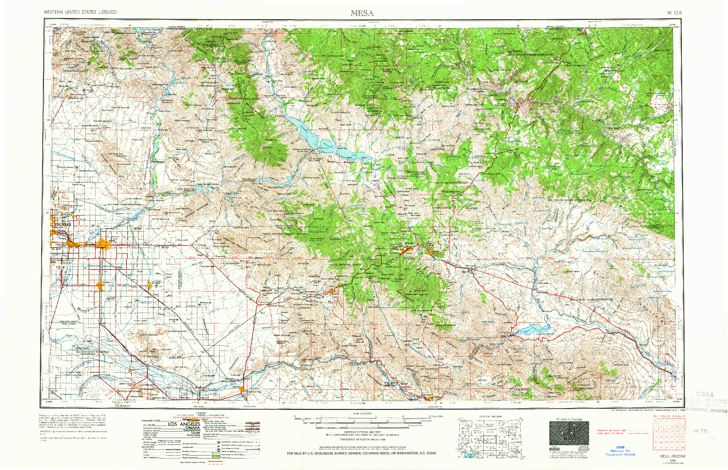 USGS 1:250000-SCALE QUADRANGLE FOR MESA, AZ 1954