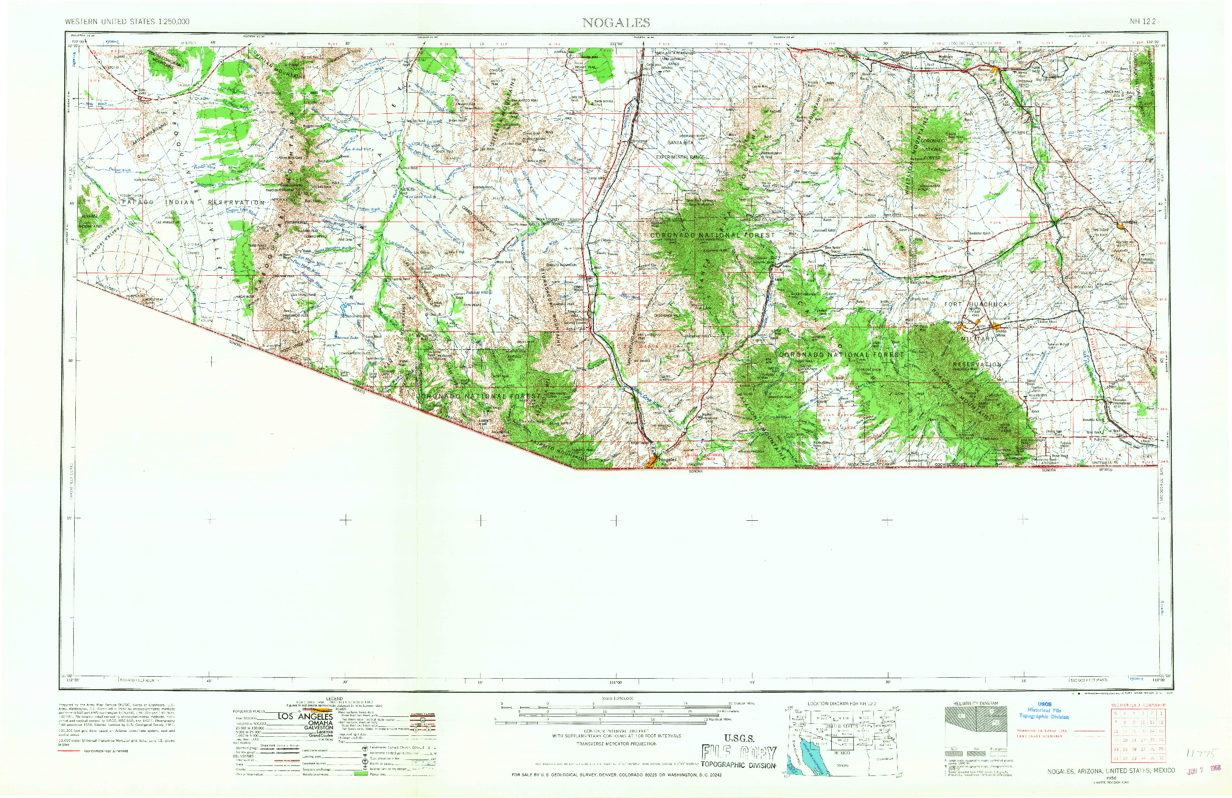 USGS 1:250000-SCALE QUADRANGLE FOR NOGALES, AZ 1956