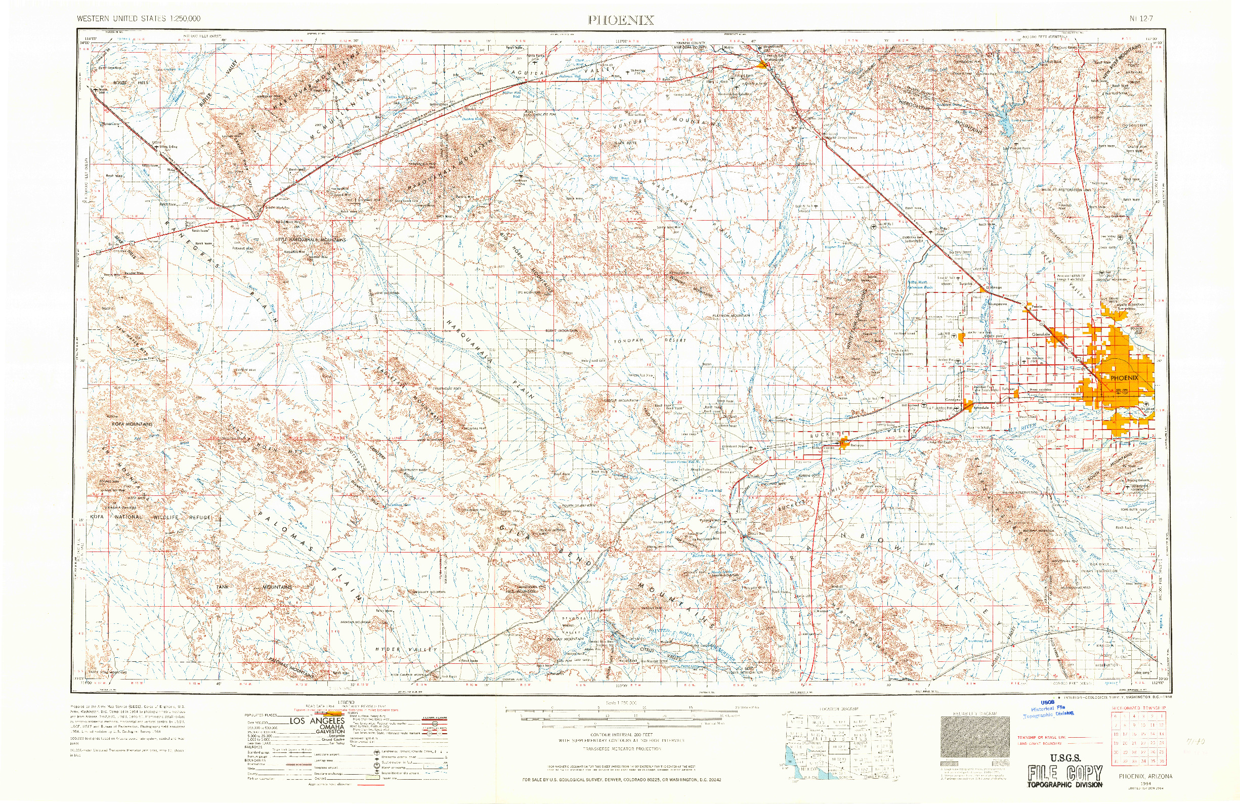 USGS 1:250000-SCALE QUADRANGLE FOR PHOENIX, AZ 1954