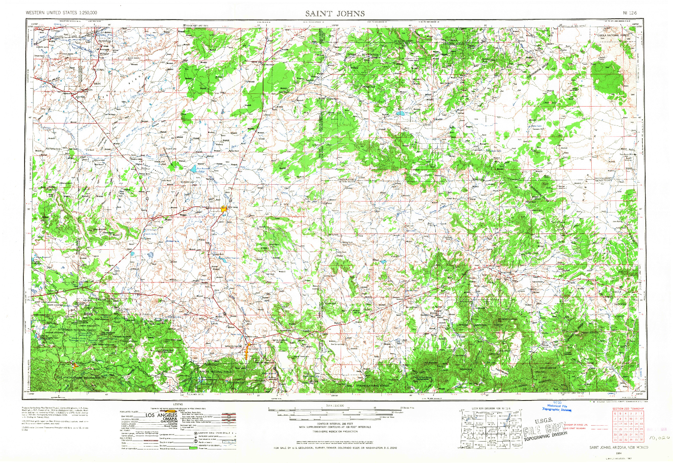 USGS 1:250000-SCALE QUADRANGLE FOR SAINT JOHNS, AZ 1954