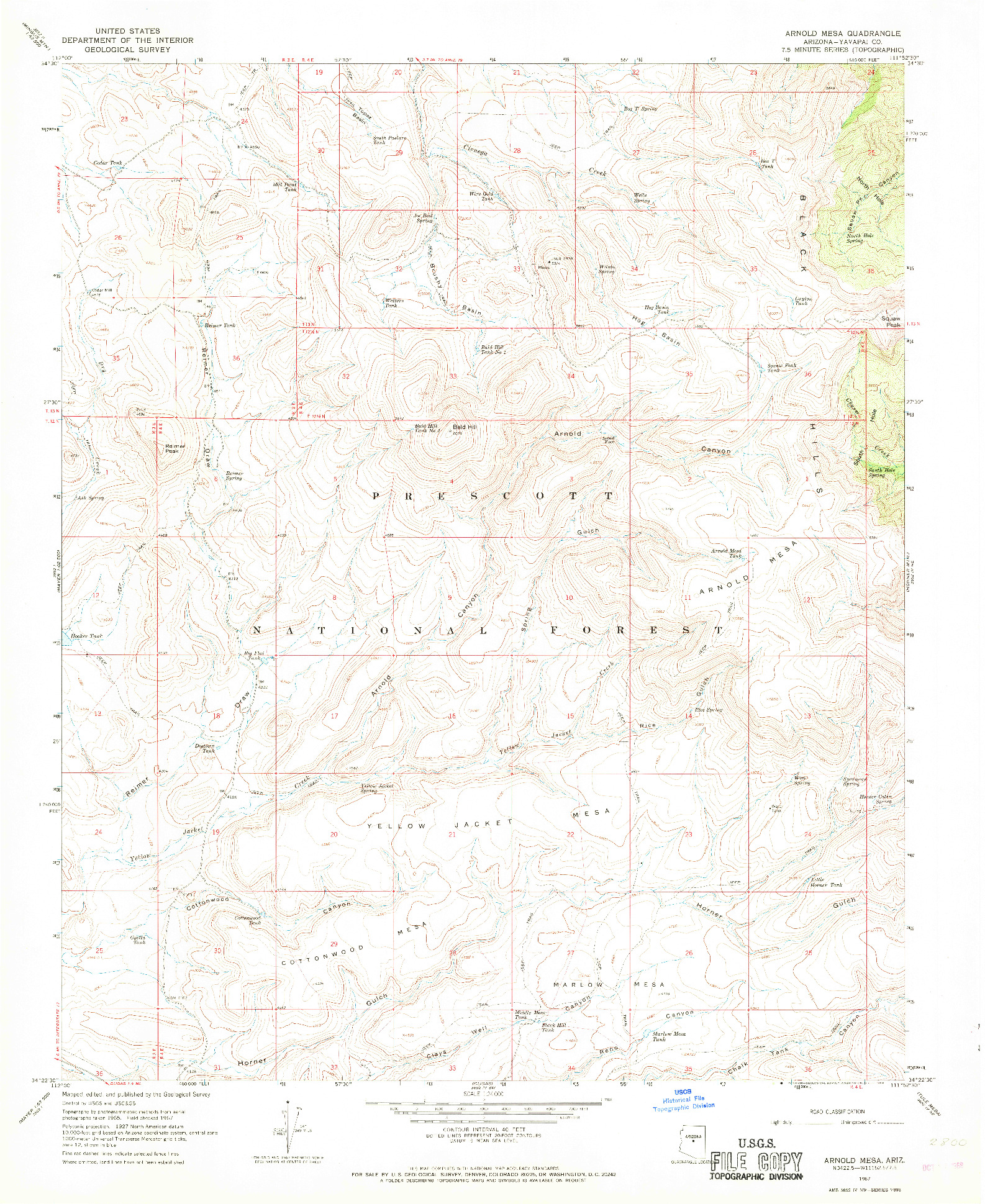 USGS 1:24000-SCALE QUADRANGLE FOR ARNOLD MESA, AZ 1967