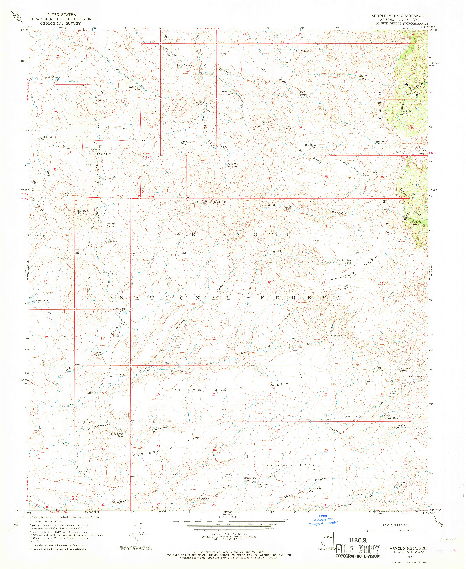 USGS 1:24000-SCALE QUADRANGLE FOR ARNOLD MESA, AZ 1967