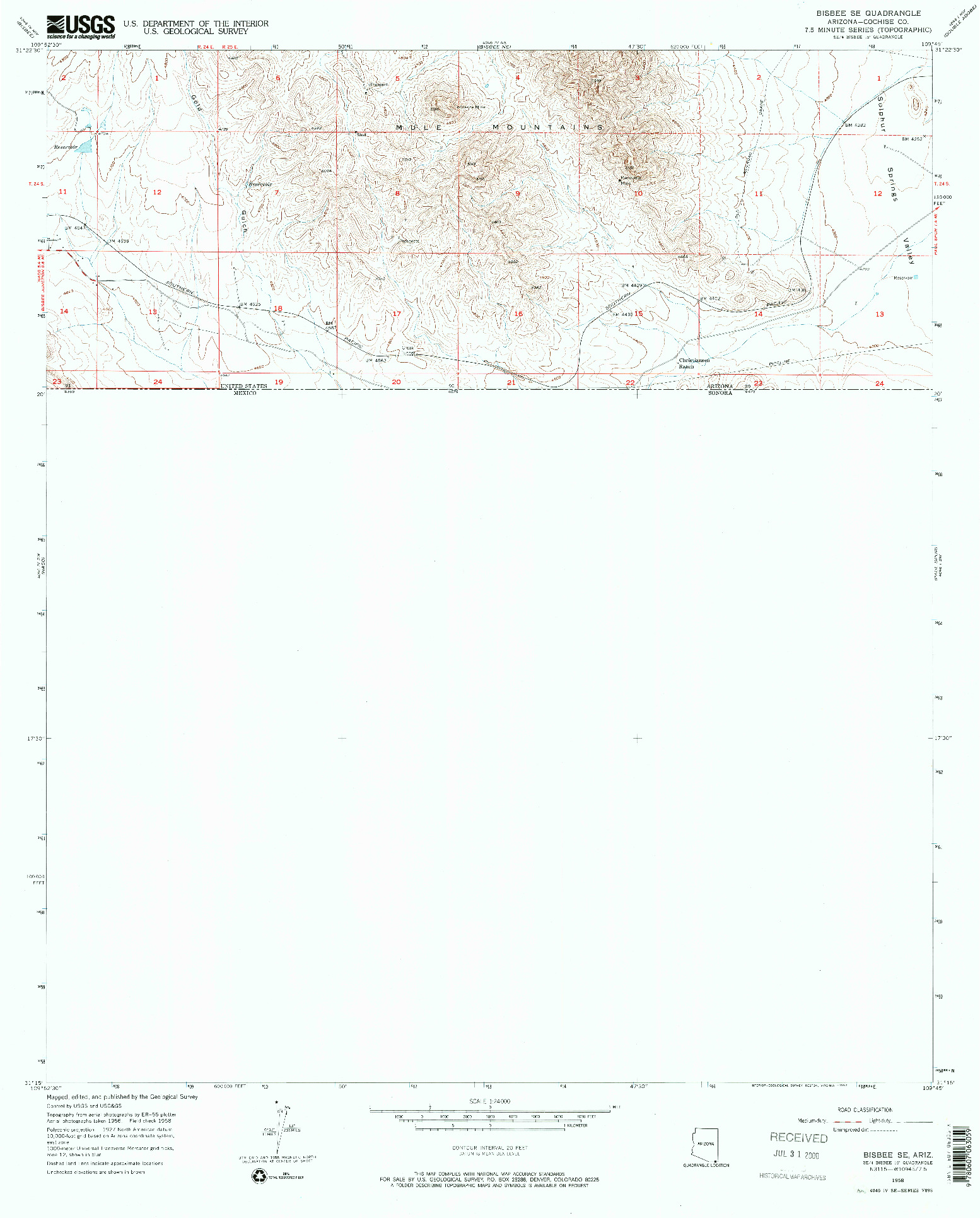 USGS 1:24000-SCALE QUADRANGLE FOR BISBEE SE, AZ 1958