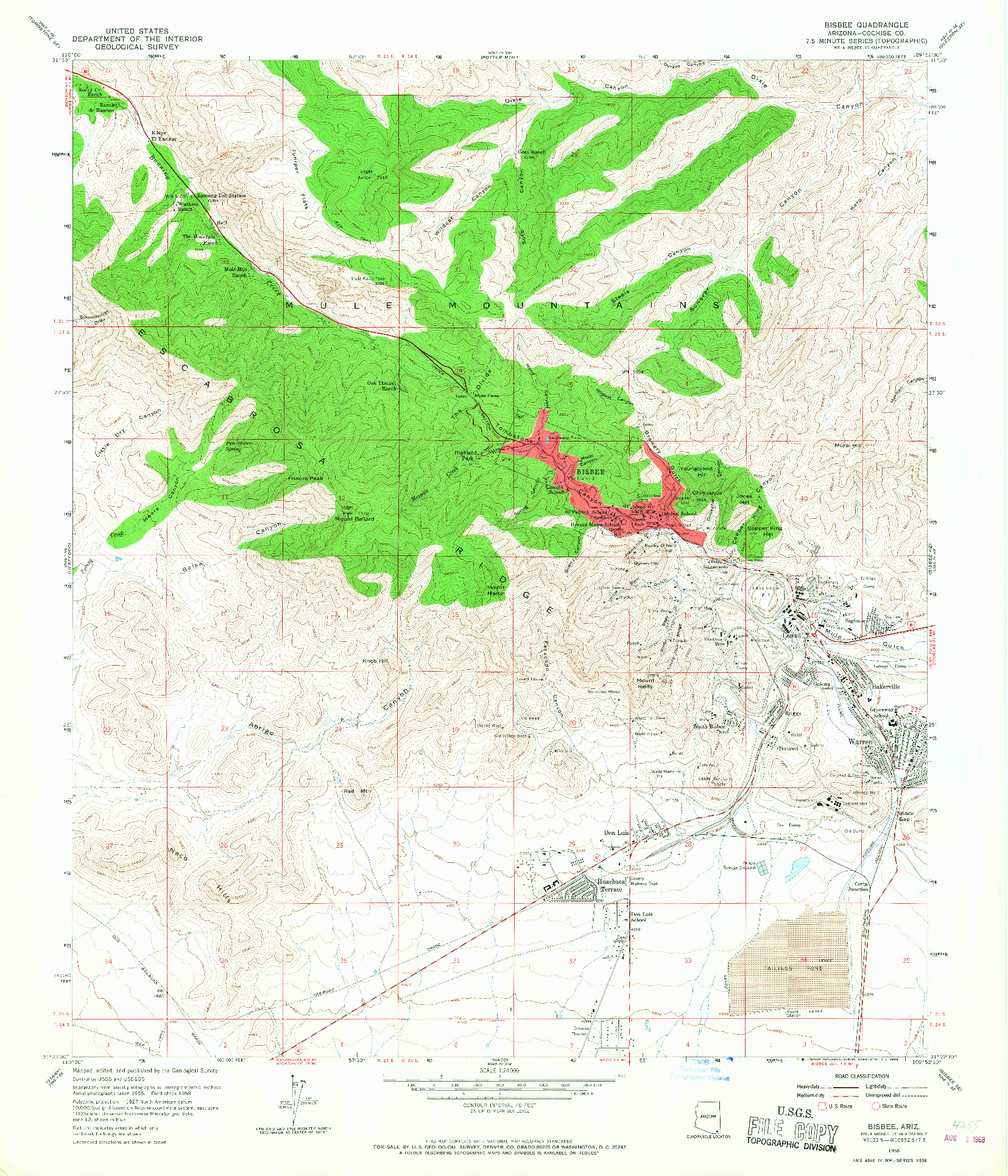 USGS 1:24000-SCALE QUADRANGLE FOR BISBEE, AZ 1958