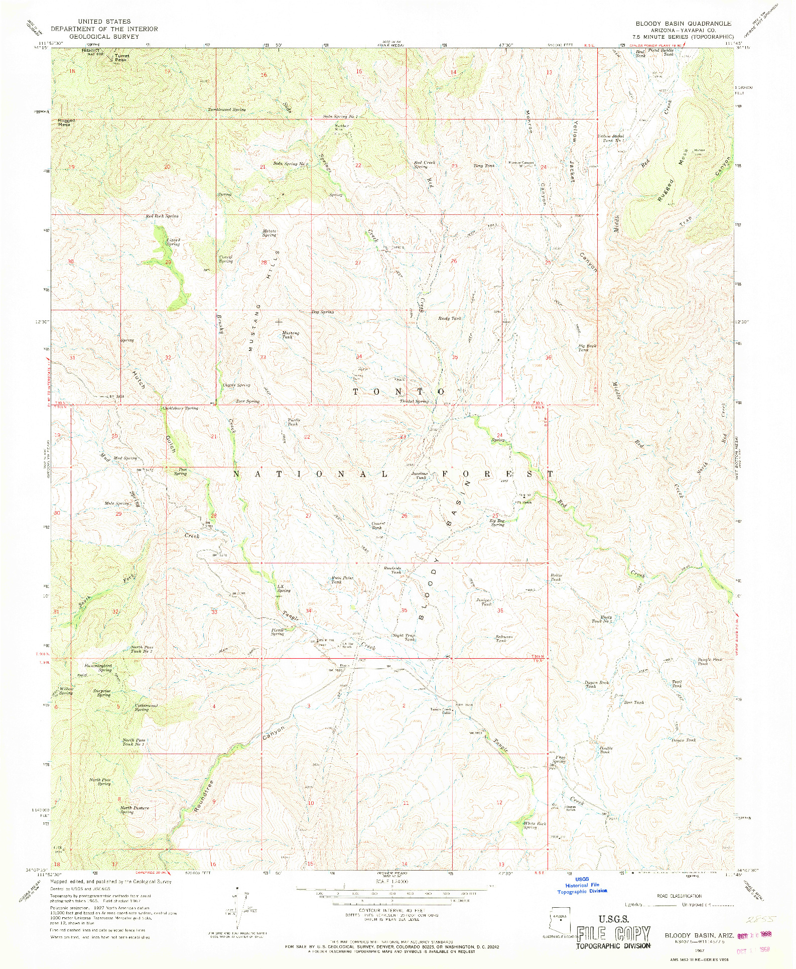 USGS 1:24000-SCALE QUADRANGLE FOR BLOODY BASIN, AZ 1967