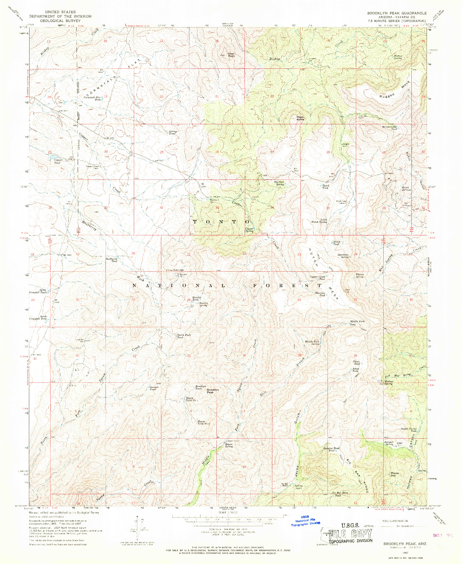 USGS 1:24000-SCALE QUADRANGLE FOR BROOKLYN PEAK, AZ 1967