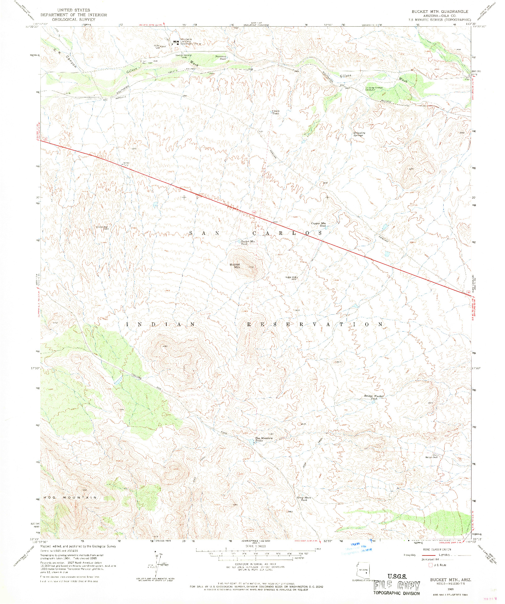 USGS 1:24000-SCALE QUADRANGLE FOR BUCKET MTN, AZ 1965