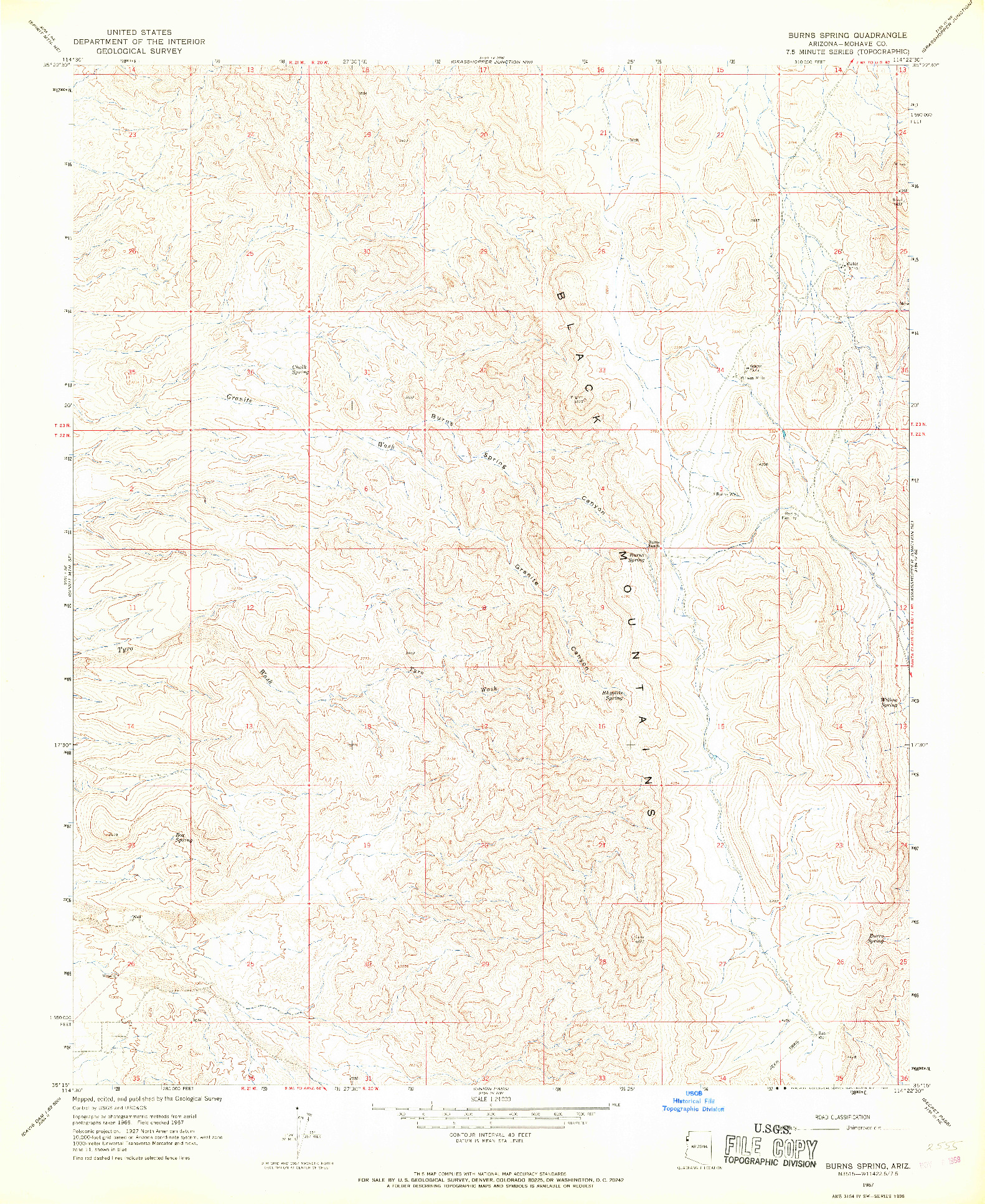USGS 1:24000-SCALE QUADRANGLE FOR BURNS SPRING, AZ 1967