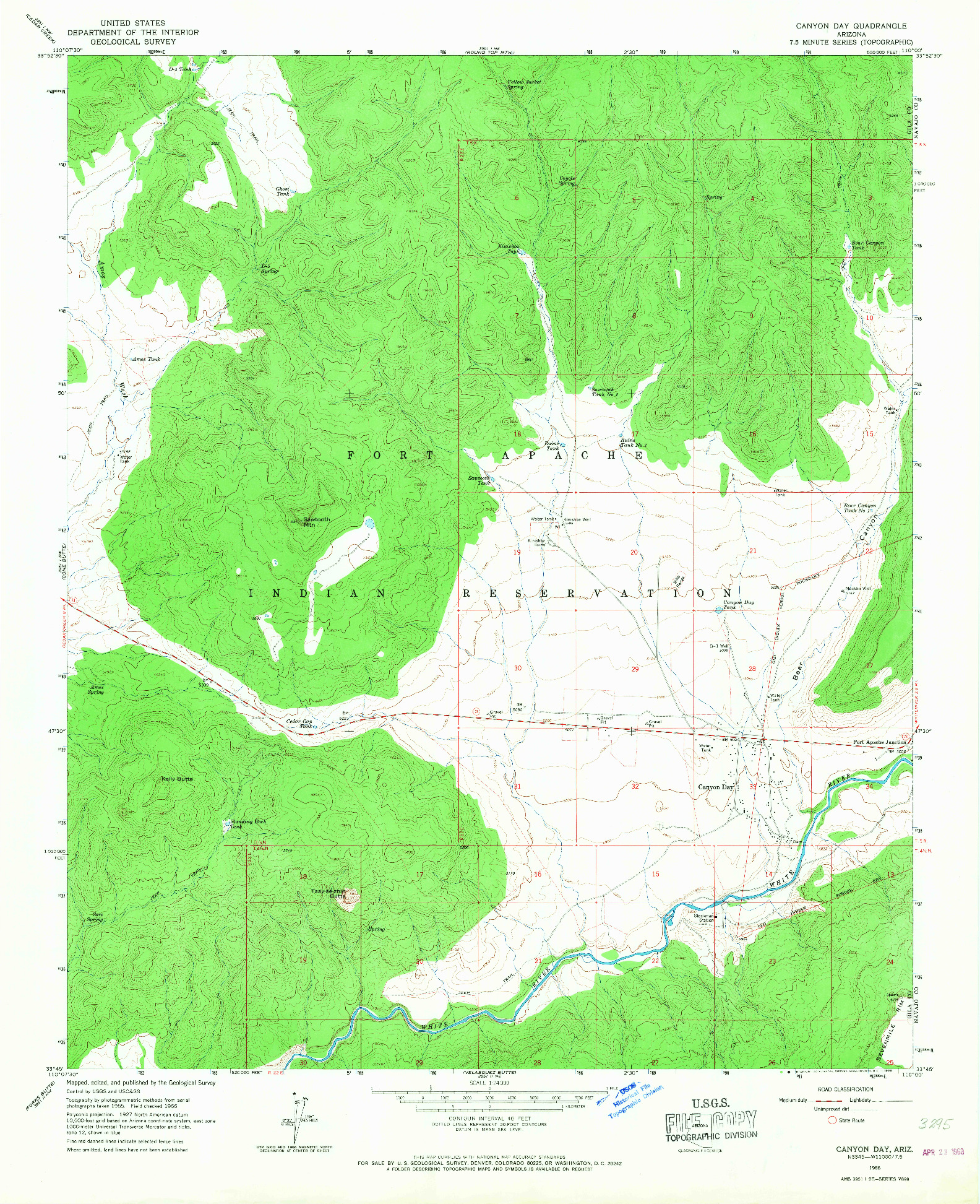 USGS 1:24000-SCALE QUADRANGLE FOR CANYON DAY, AZ 1966