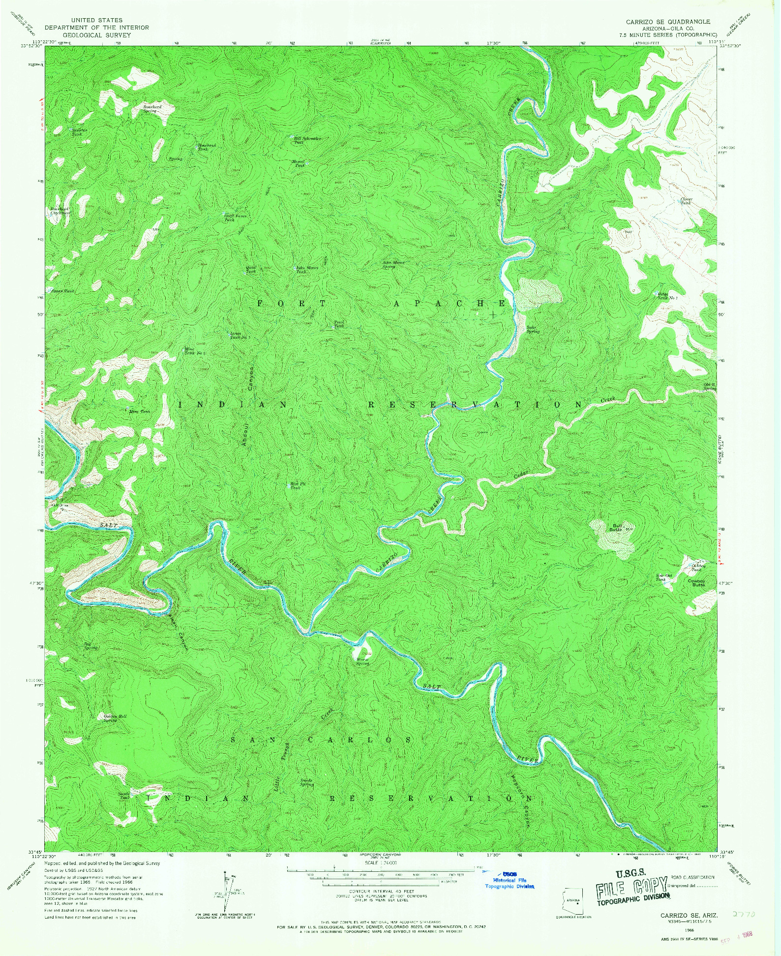 USGS 1:24000-SCALE QUADRANGLE FOR CARRIZO SE, AZ 1966