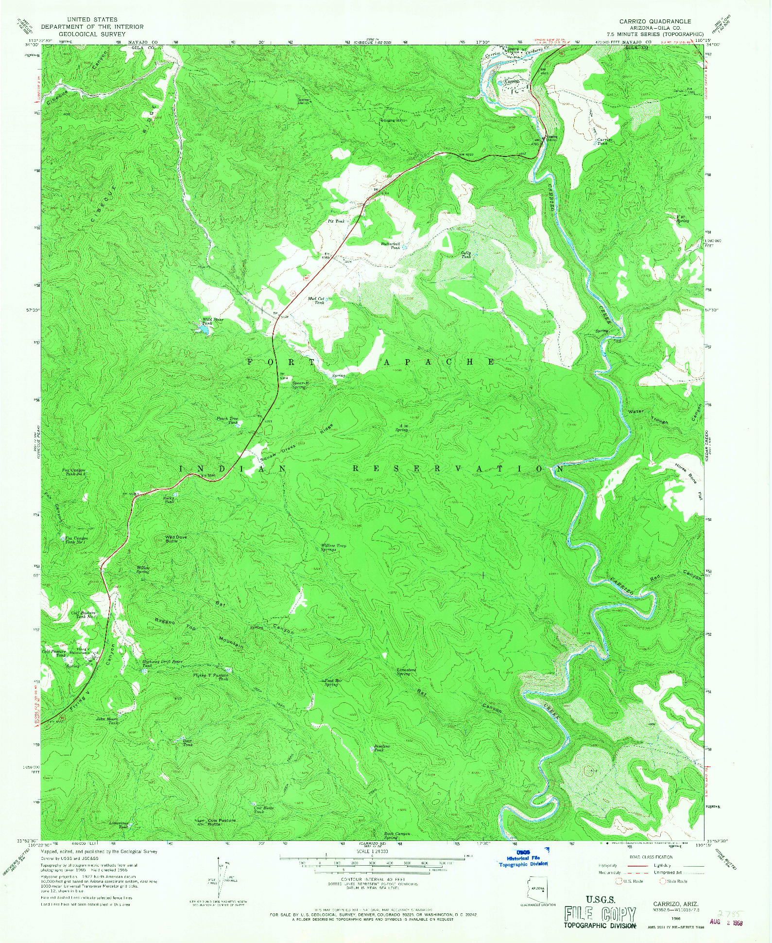 USGS 1:24000-SCALE QUADRANGLE FOR CARRIZO, AZ 1966