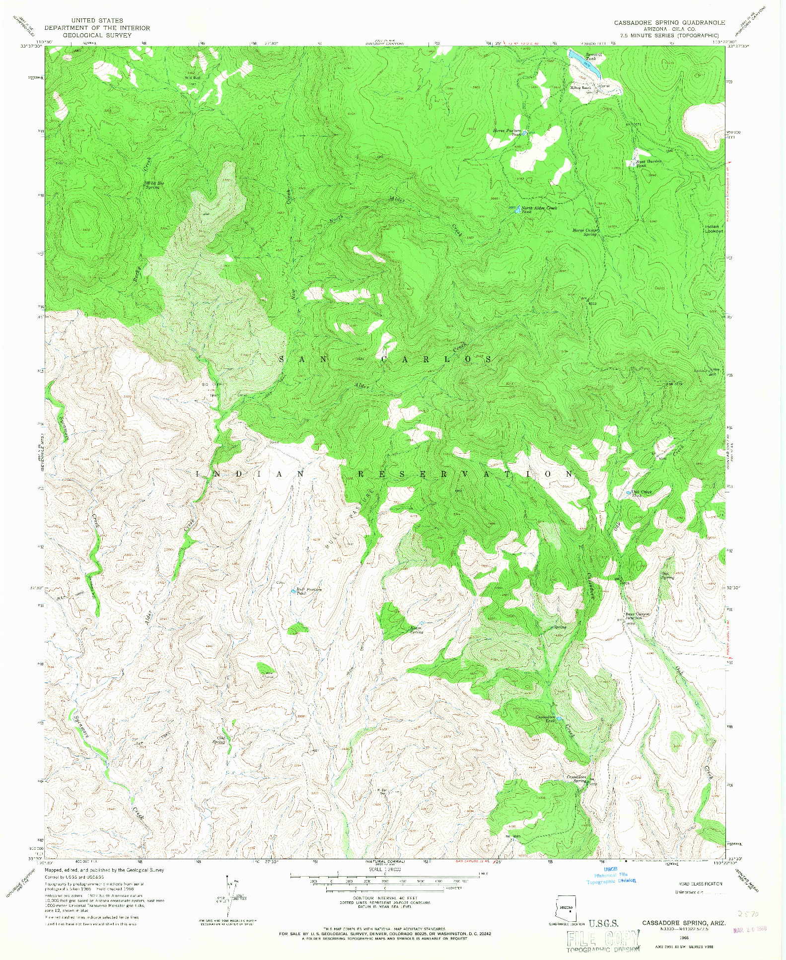 USGS 1:24000-SCALE QUADRANGLE FOR CASSADORE SPRING, AZ 1966