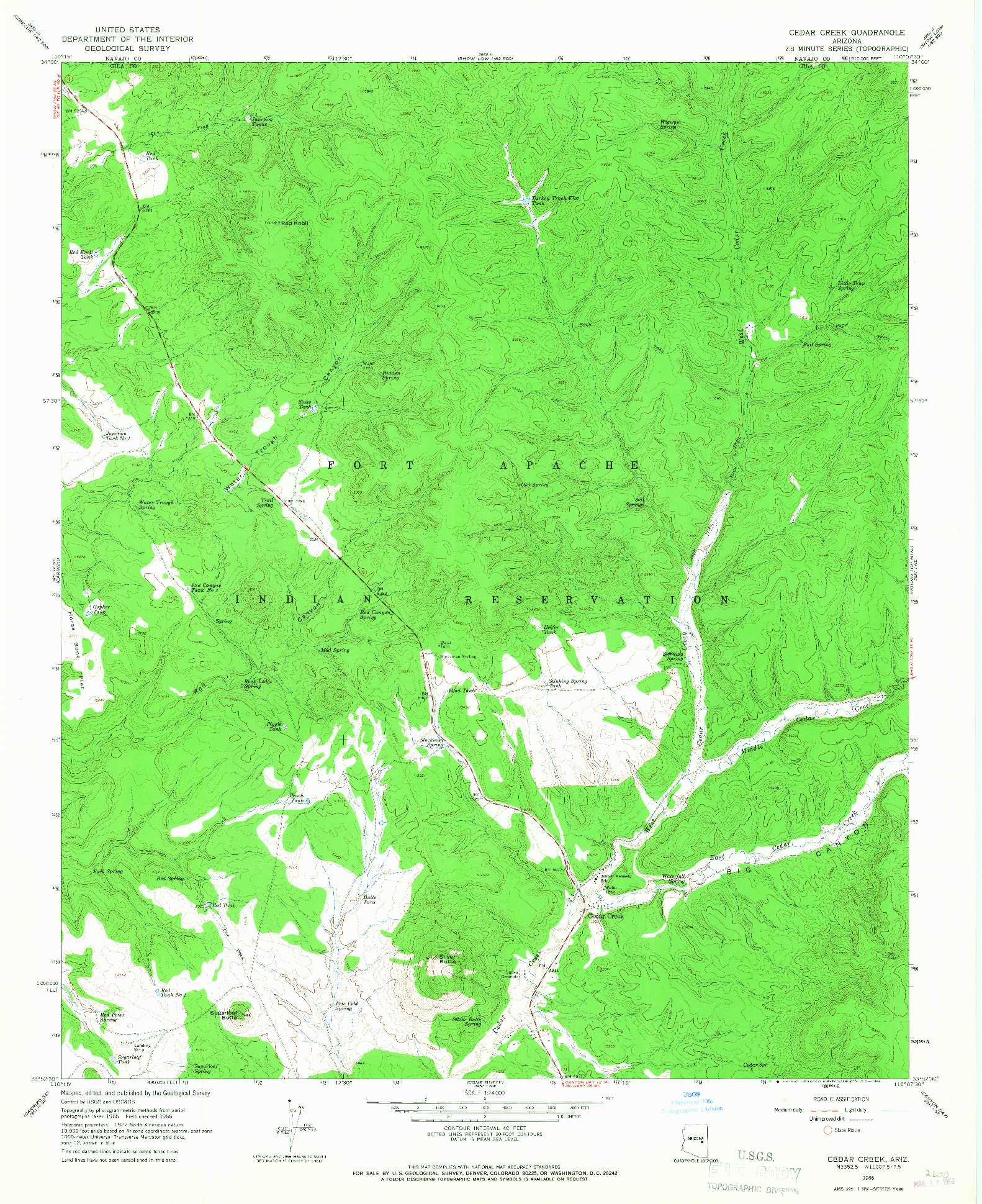 USGS 1:24000-SCALE QUADRANGLE FOR CEDAR CREEK, AZ 1966