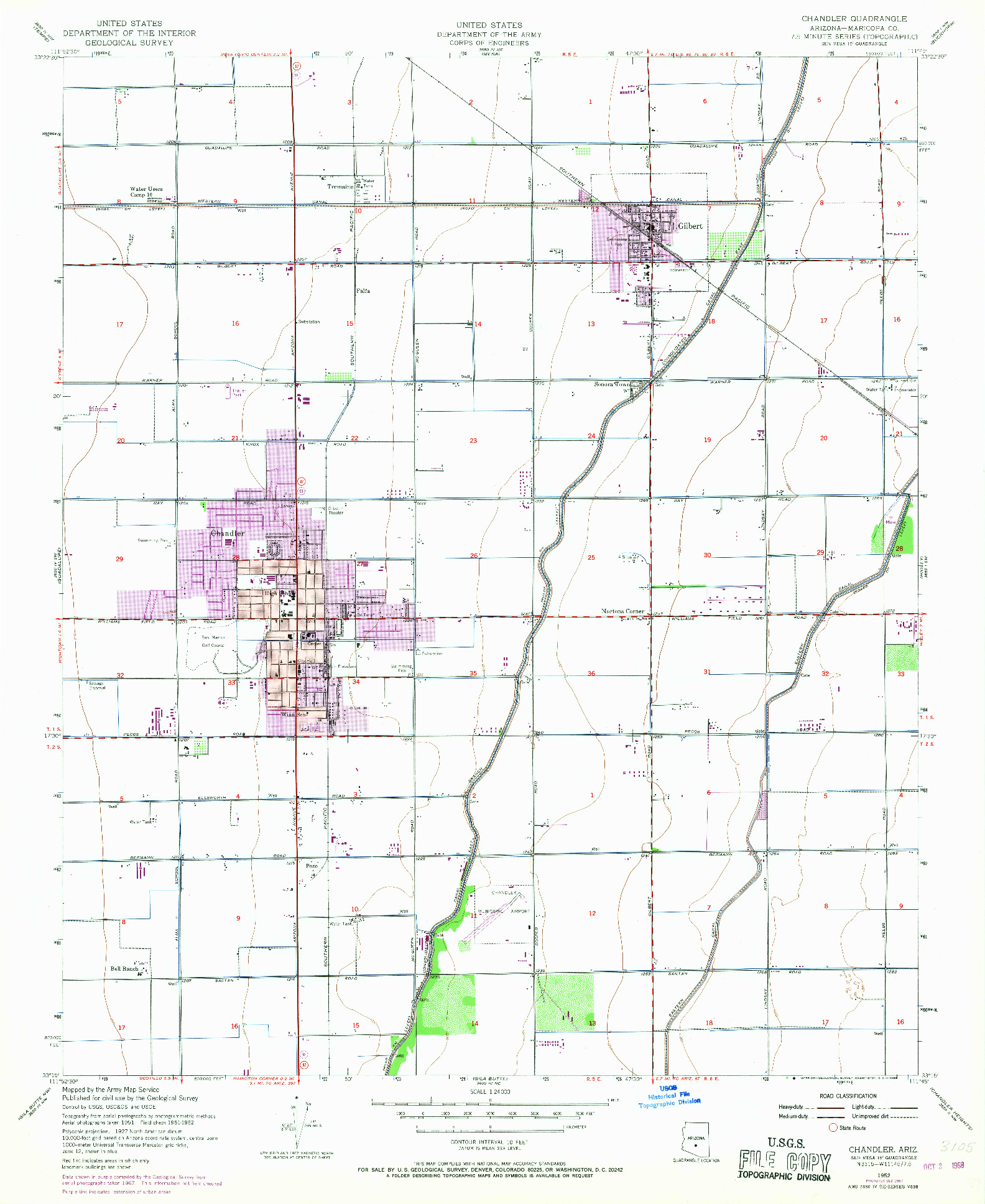 USGS 1:24000-SCALE QUADRANGLE FOR CHANDLER, AZ 1952