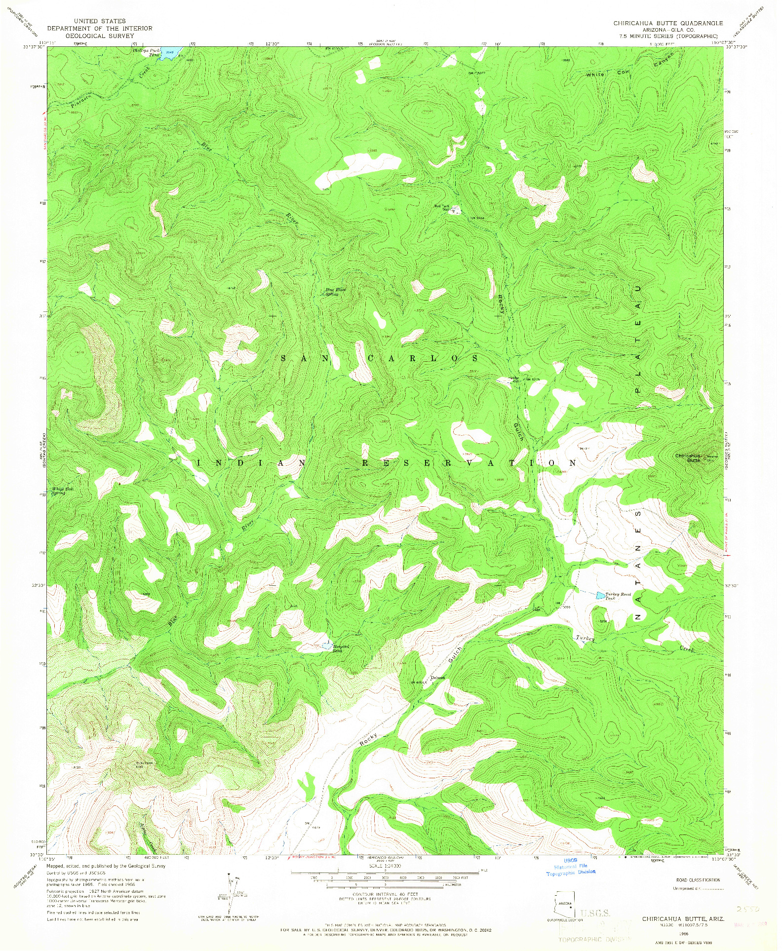 USGS 1:24000-SCALE QUADRANGLE FOR CHIRICAHUA BUTTE, AZ 1966