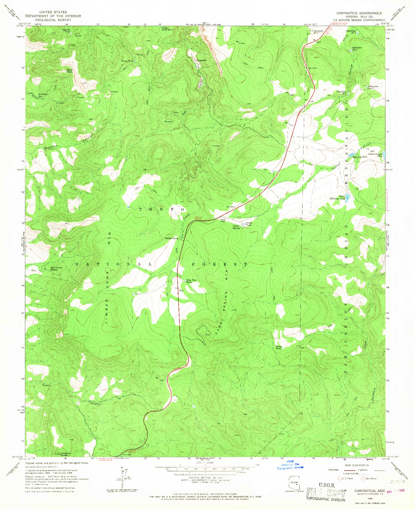 USGS 1:24000-SCALE QUADRANGLE FOR CHRYSOTILE, AZ 1966