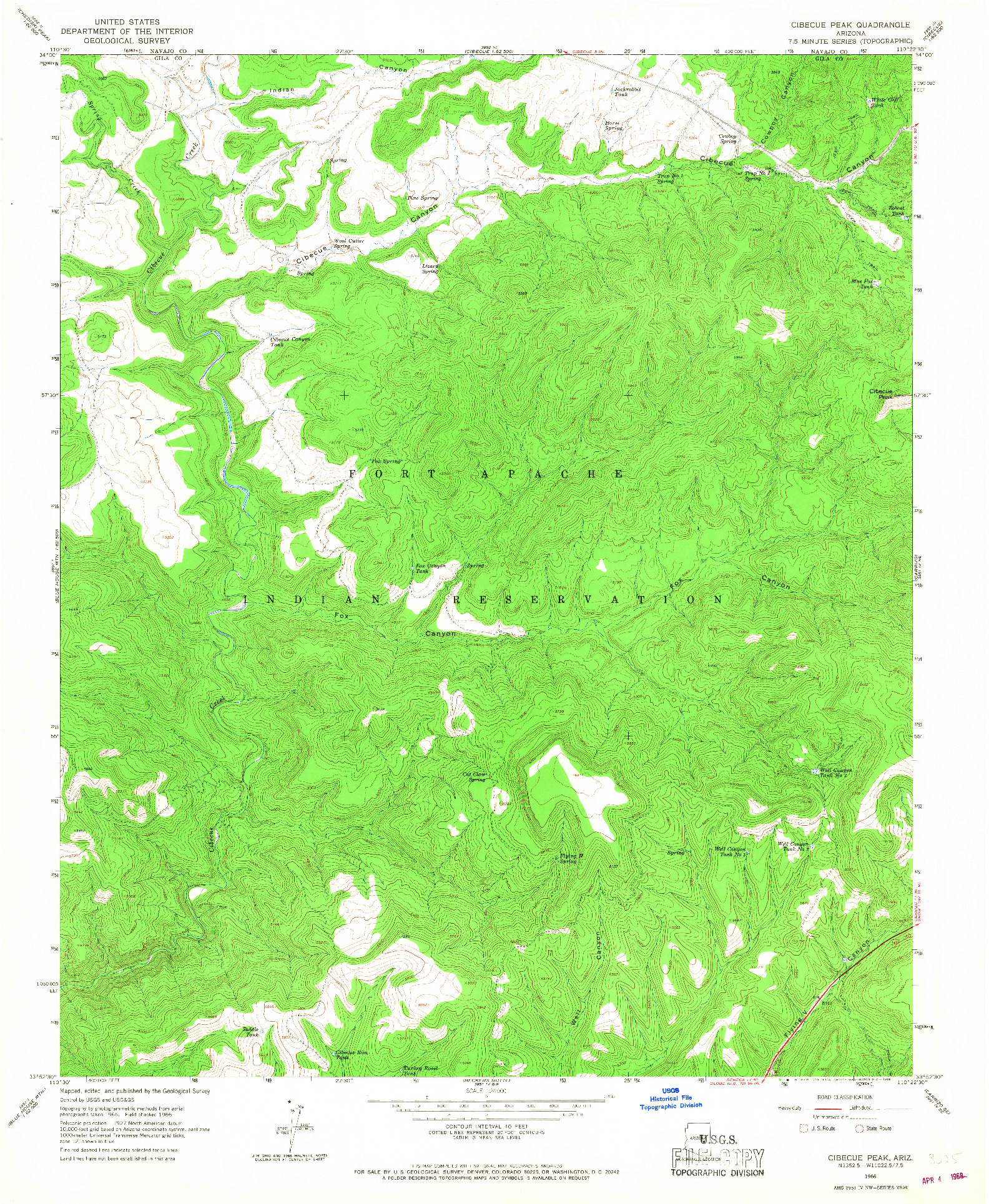 USGS 1:24000-SCALE QUADRANGLE FOR CIBECUE PEAK, AZ 1966