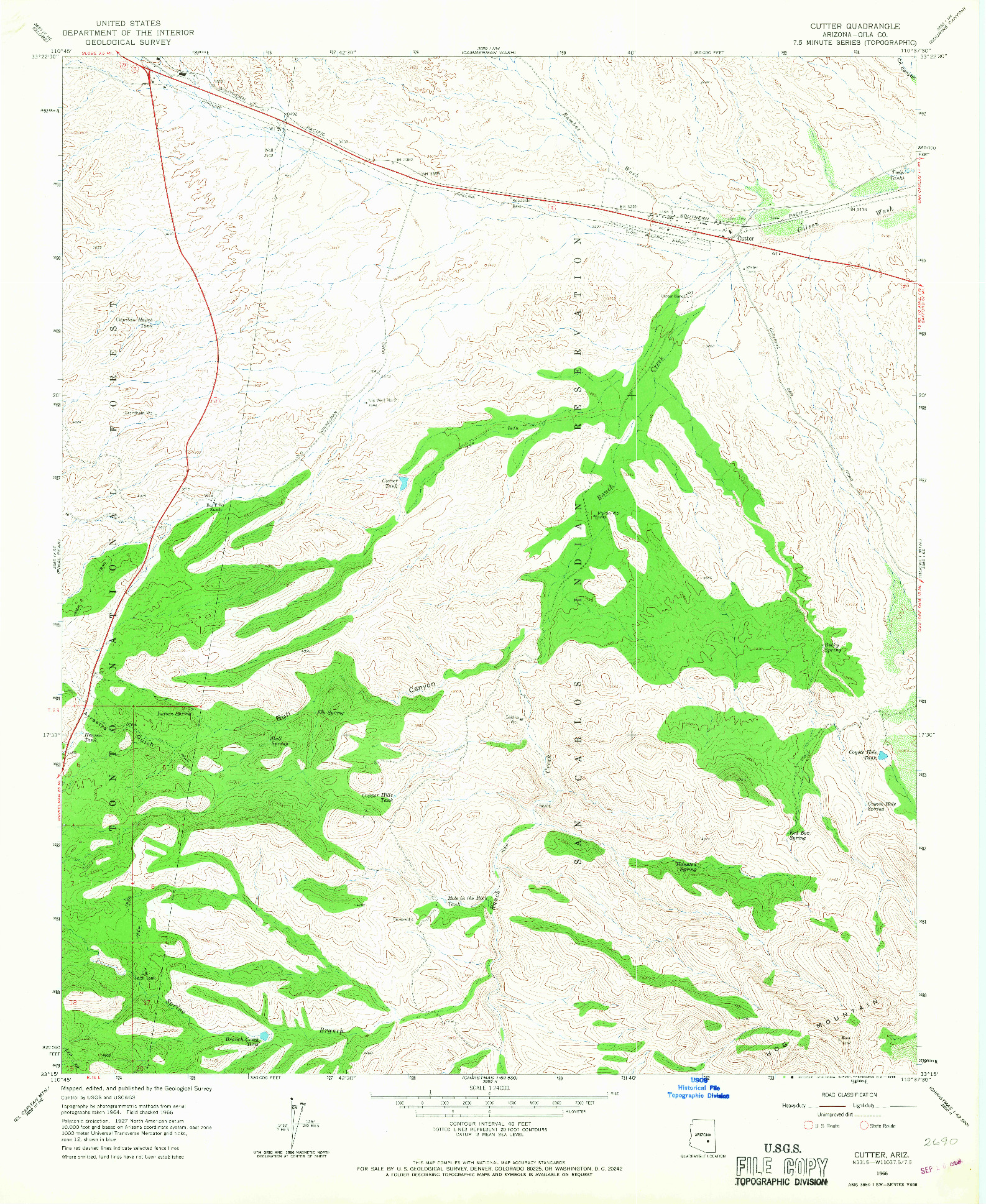 USGS 1:24000-SCALE QUADRANGLE FOR CUTTER, AZ 1966