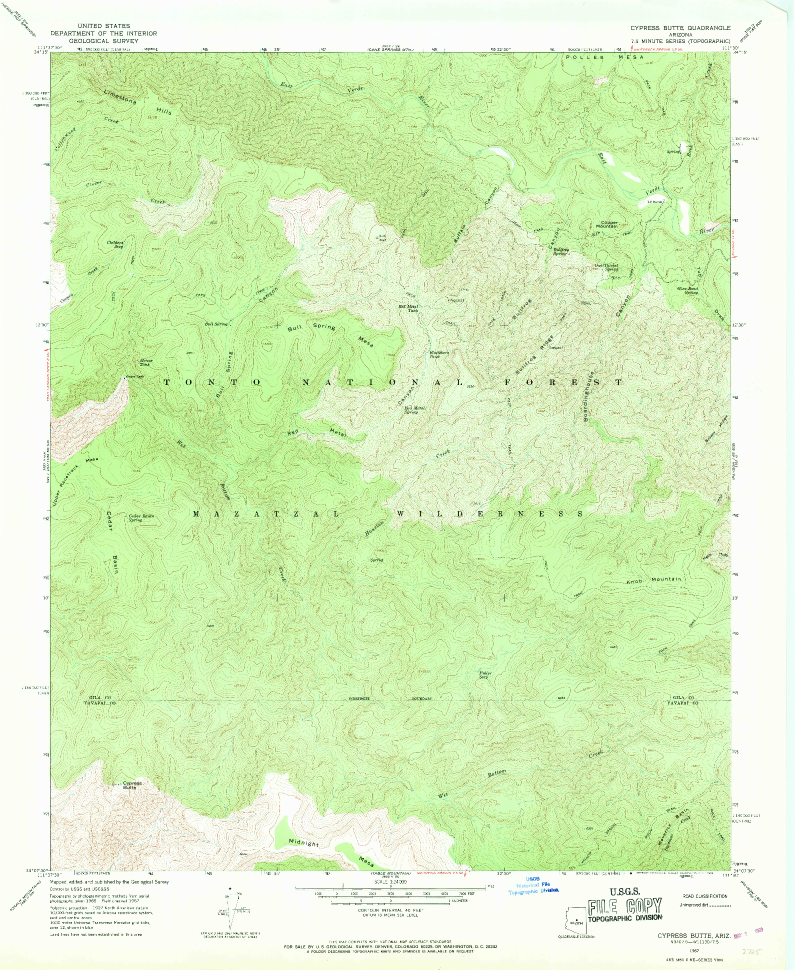 USGS 1:24000-SCALE QUADRANGLE FOR CYPRESS BUTTE, AZ 1967