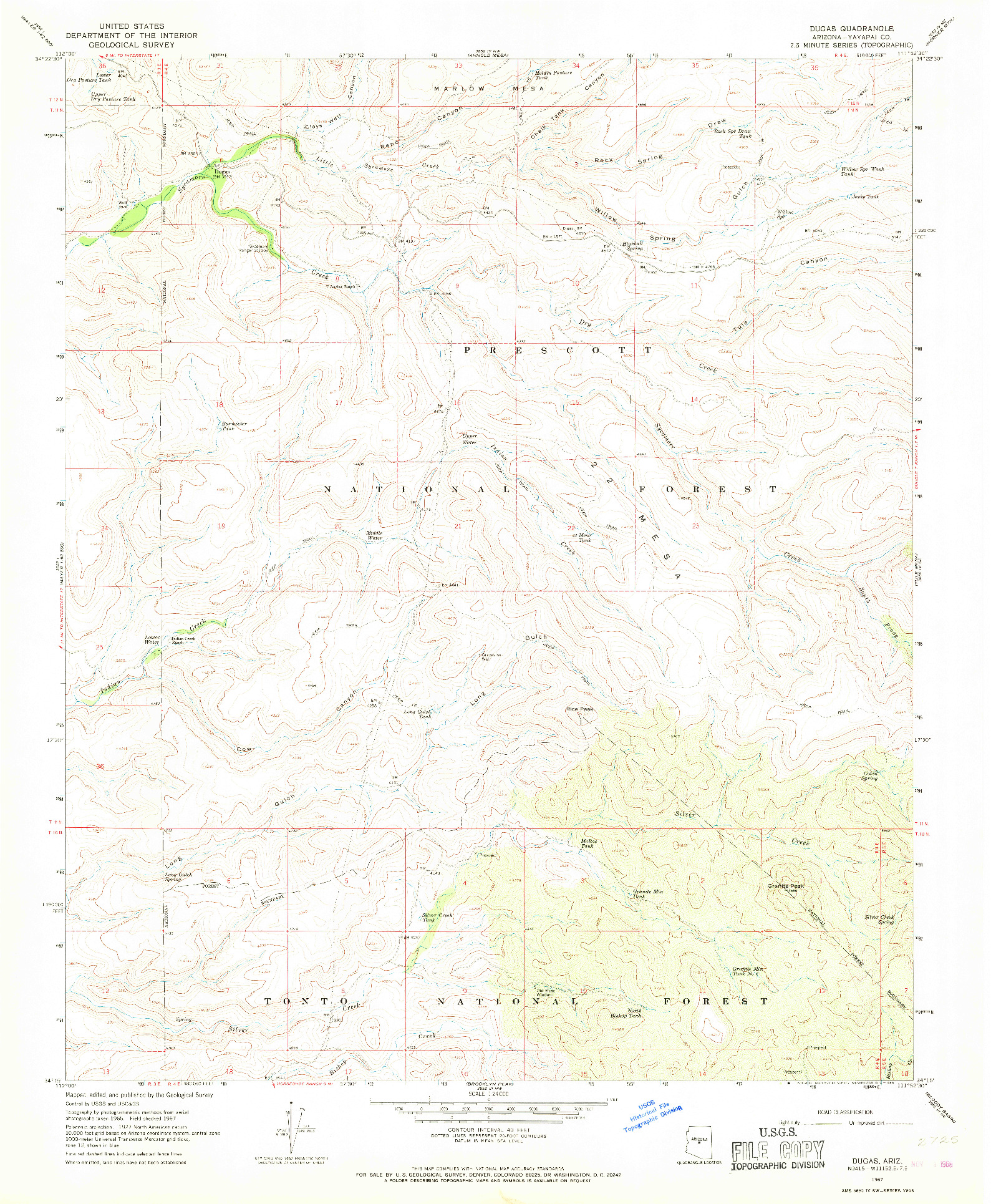 USGS 1:24000-SCALE QUADRANGLE FOR DUGAS, AZ 1967