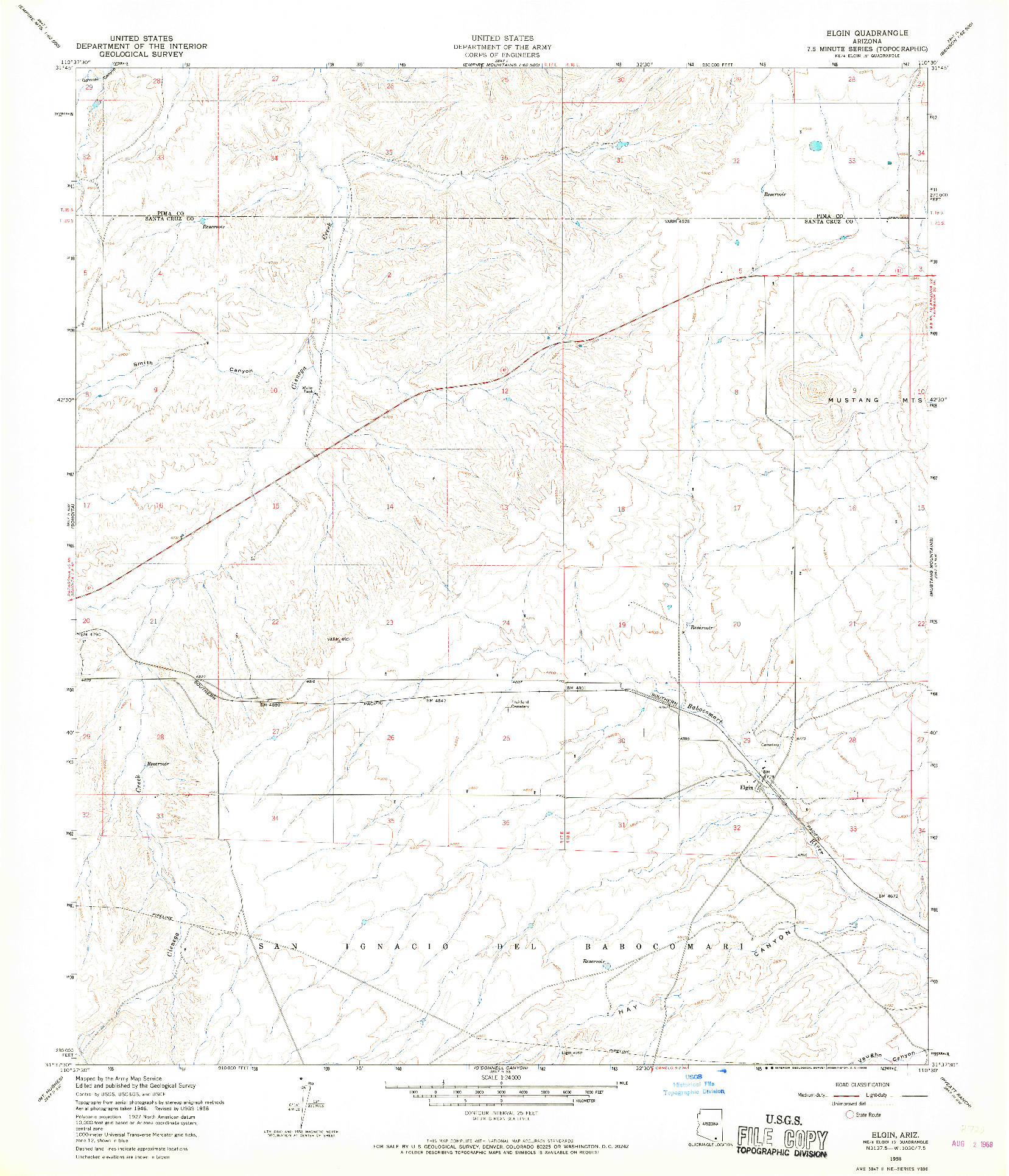 USGS 1:24000-SCALE QUADRANGLE FOR ELGIN, AZ 1958