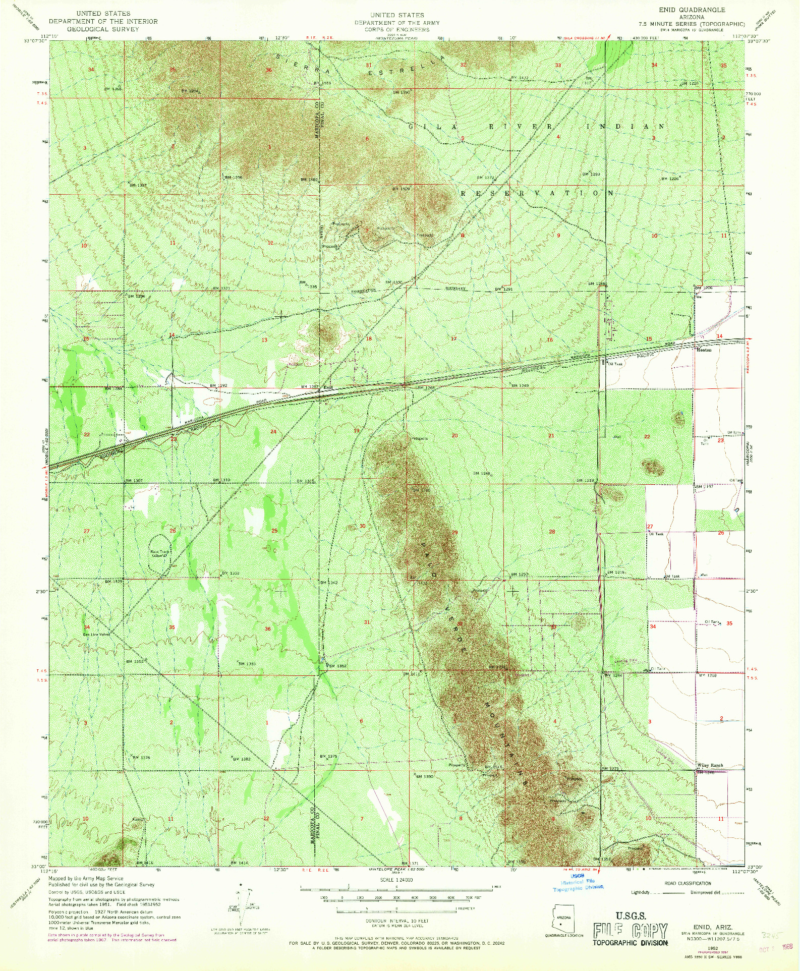 USGS 1:24000-SCALE QUADRANGLE FOR ENID, AZ 1952