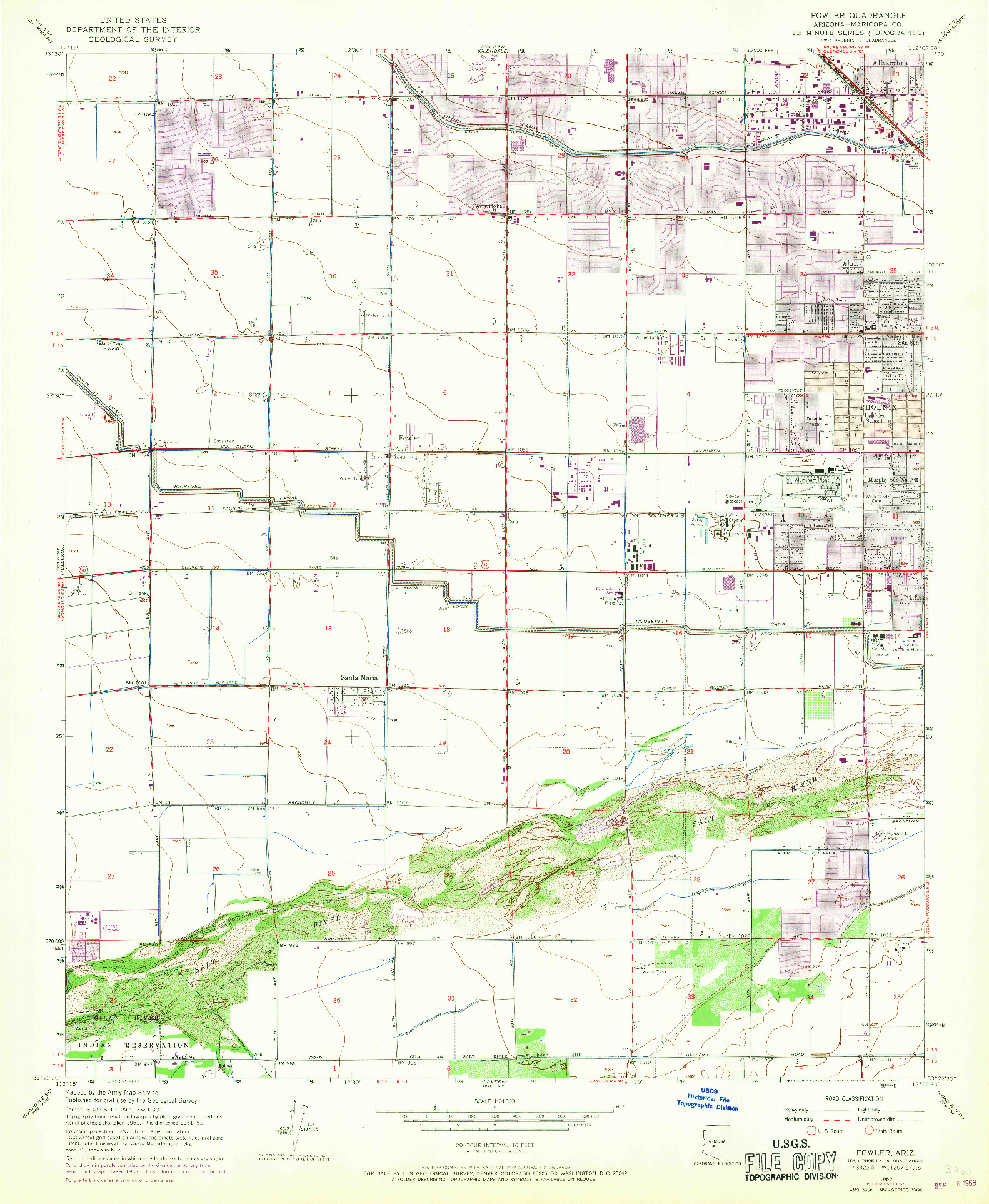 USGS 1:24000-SCALE QUADRANGLE FOR FOWLER, AZ 1952