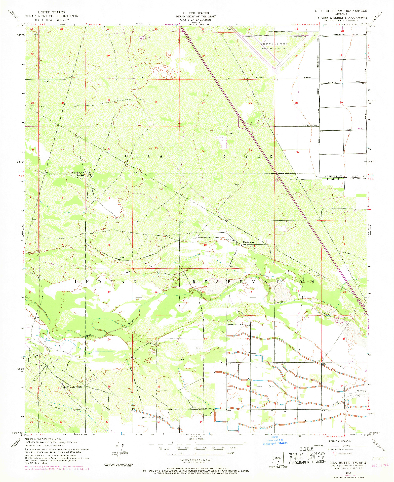 USGS 1:24000-SCALE QUADRANGLE FOR GILA BUTTE NW, AZ 1952