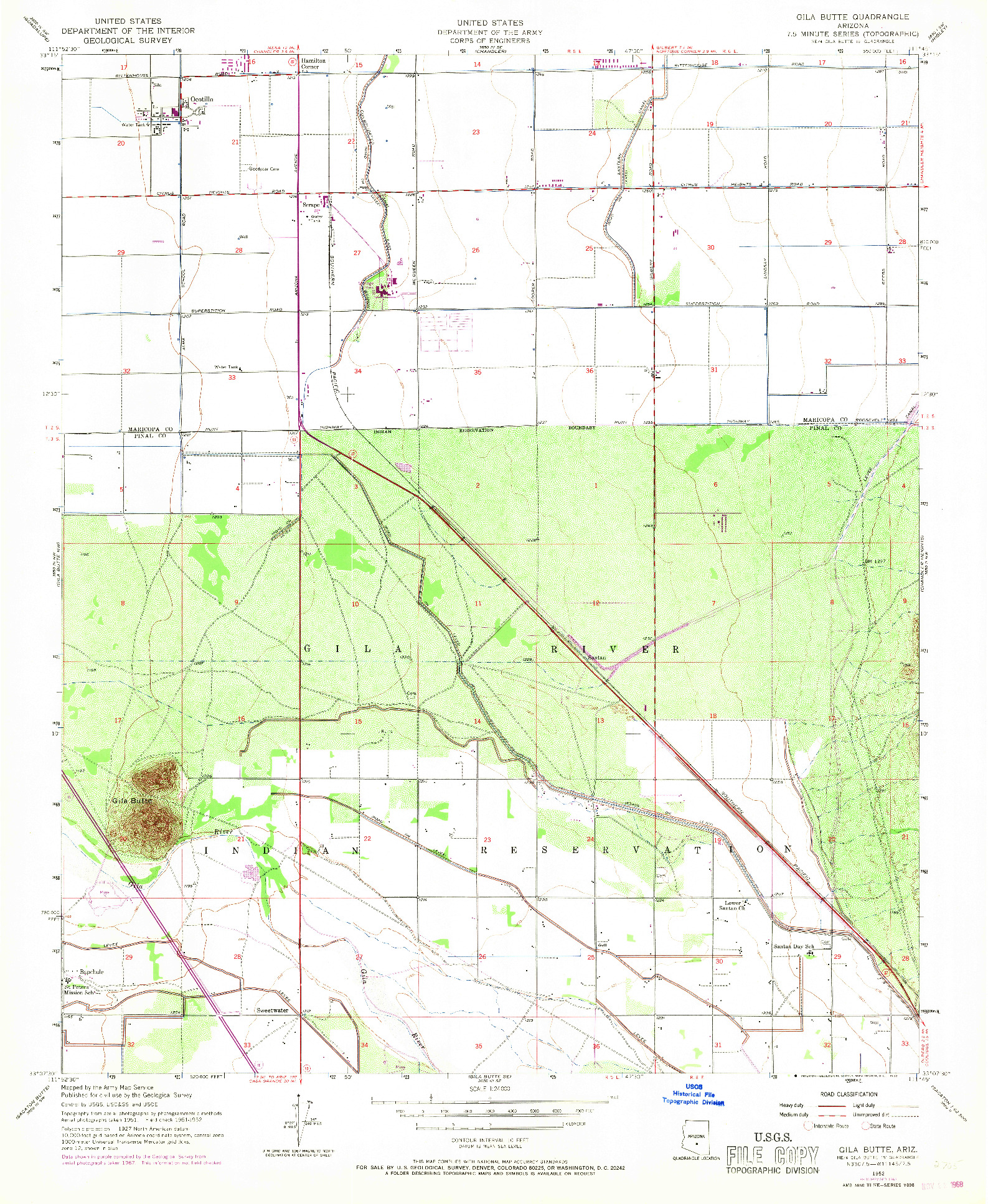 USGS 1:24000-SCALE QUADRANGLE FOR GILA BUTTE, AZ 1952