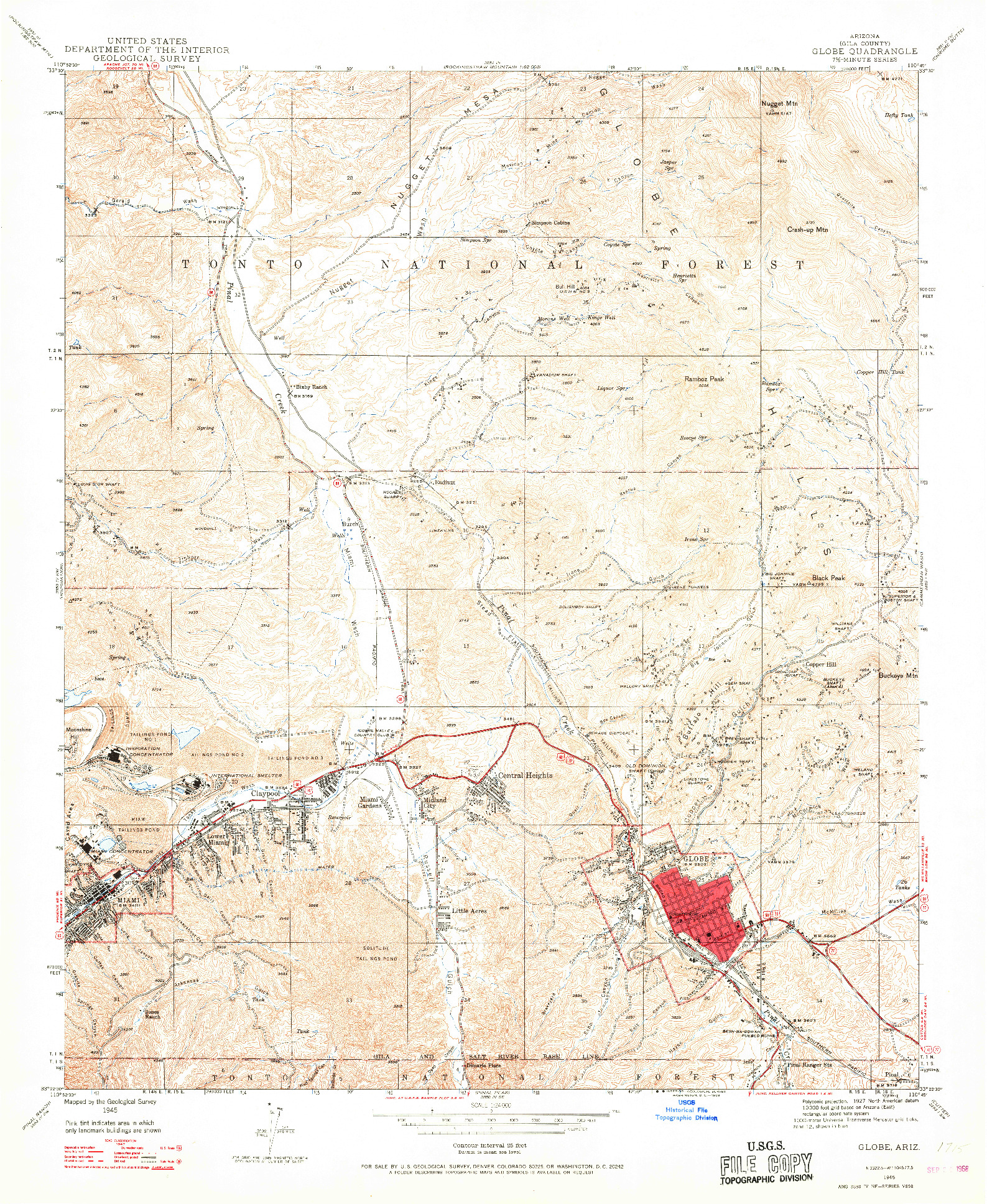 USGS 1:24000-SCALE QUADRANGLE FOR GLOBE, AZ 1945
