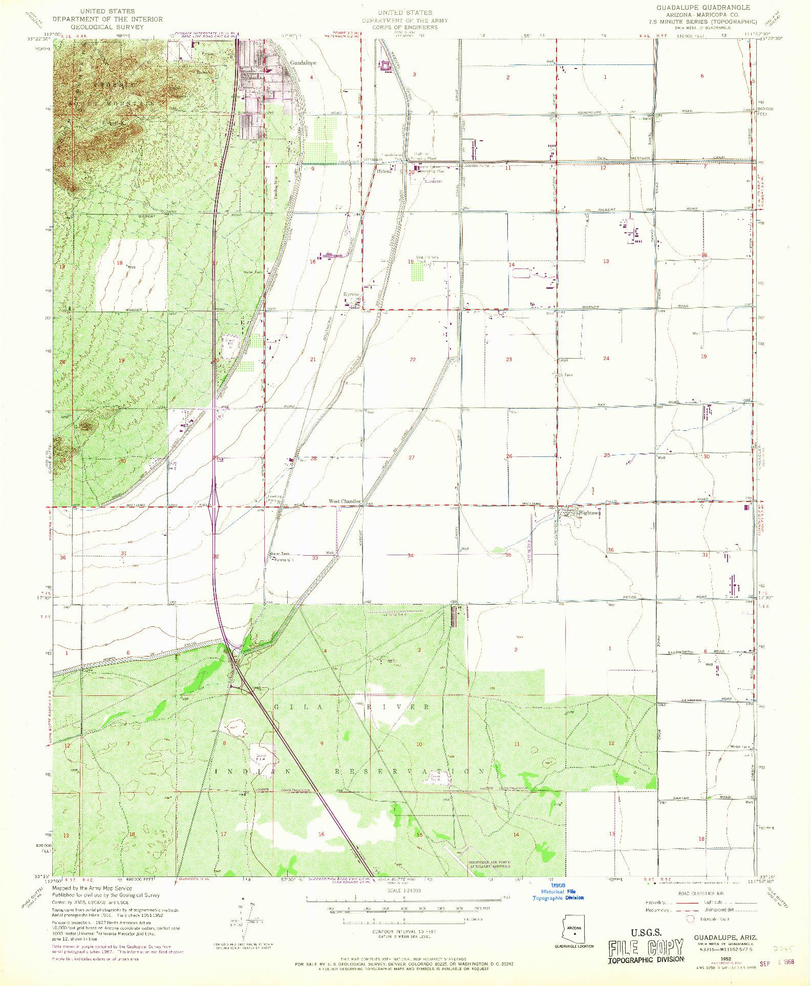 USGS 1:24000-SCALE QUADRANGLE FOR GUADALUPE, AZ 1952