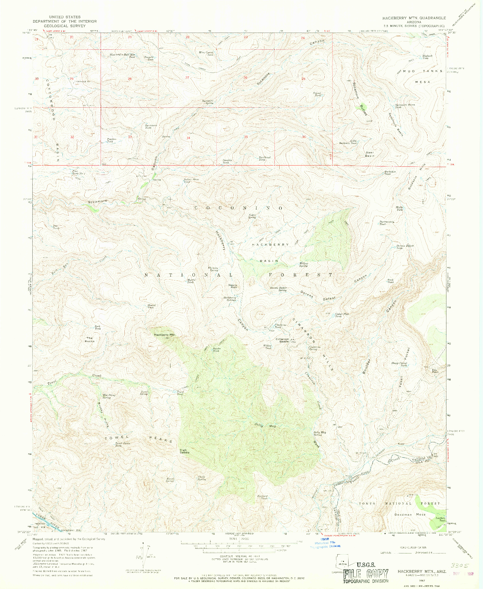 USGS 1:24000-SCALE QUADRANGLE FOR HACKBERRY MTN., AZ 1967