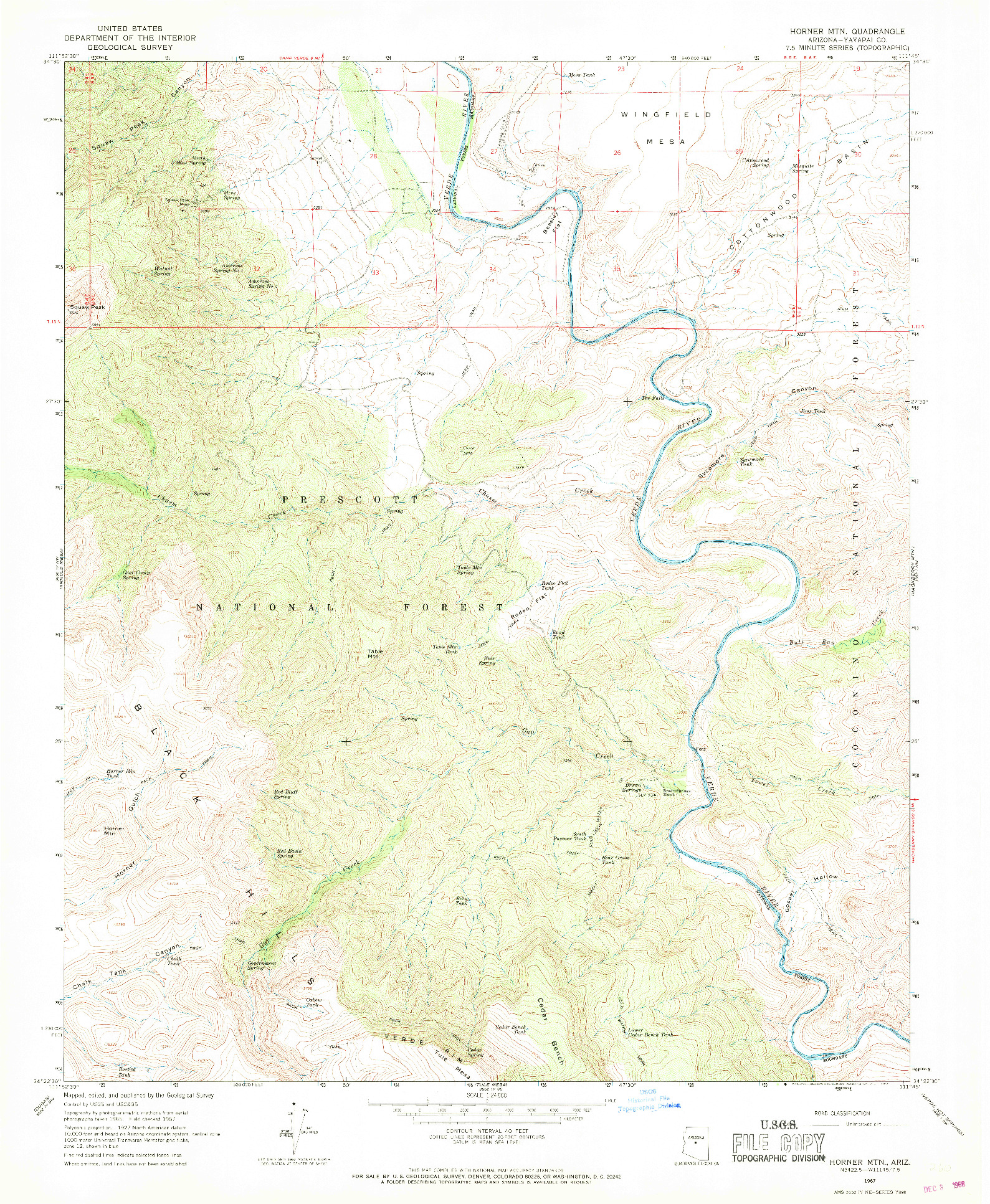 USGS 1:24000-SCALE QUADRANGLE FOR HORNER MTN., AZ 1967