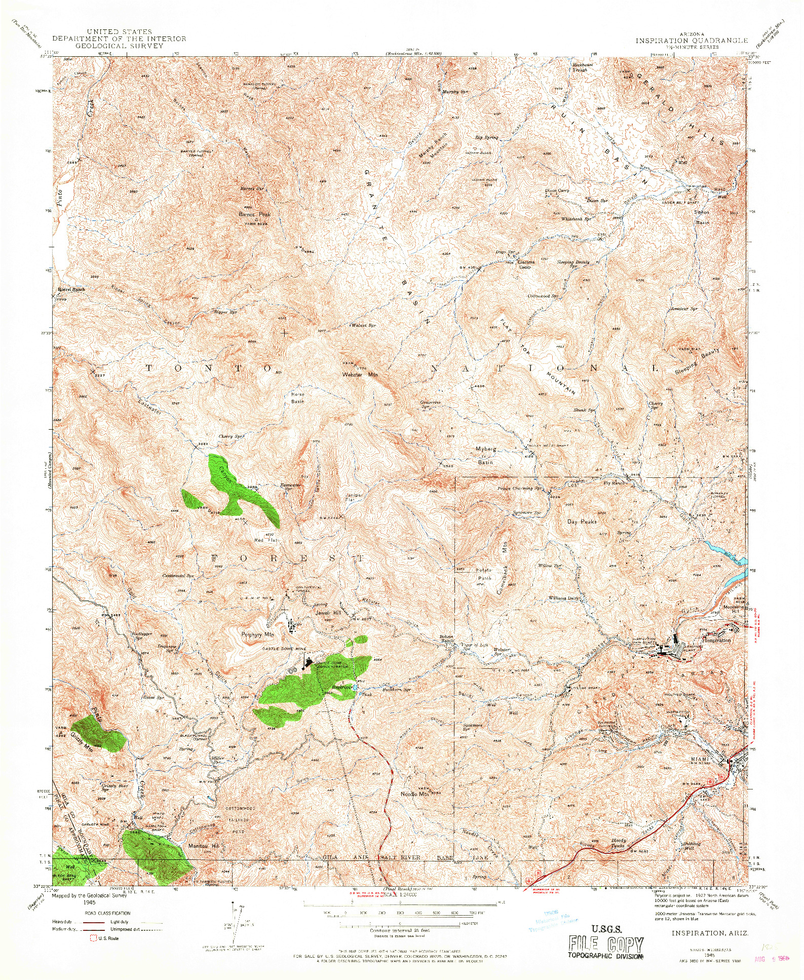 USGS 1:24000-SCALE QUADRANGLE FOR INSPIRATION, AZ 1945