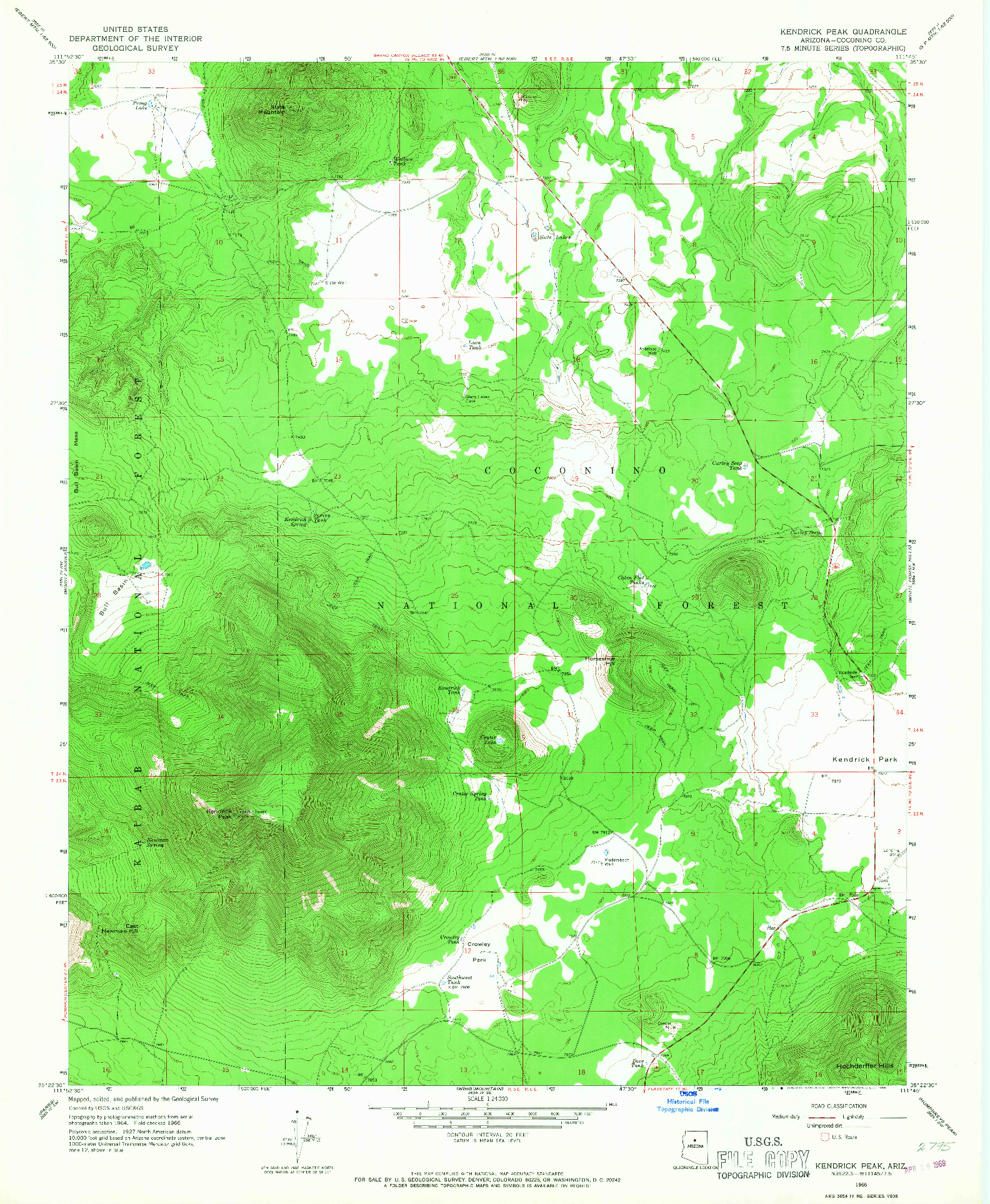 USGS 1:24000-SCALE QUADRANGLE FOR KENDRICK PEAK, AZ 1966